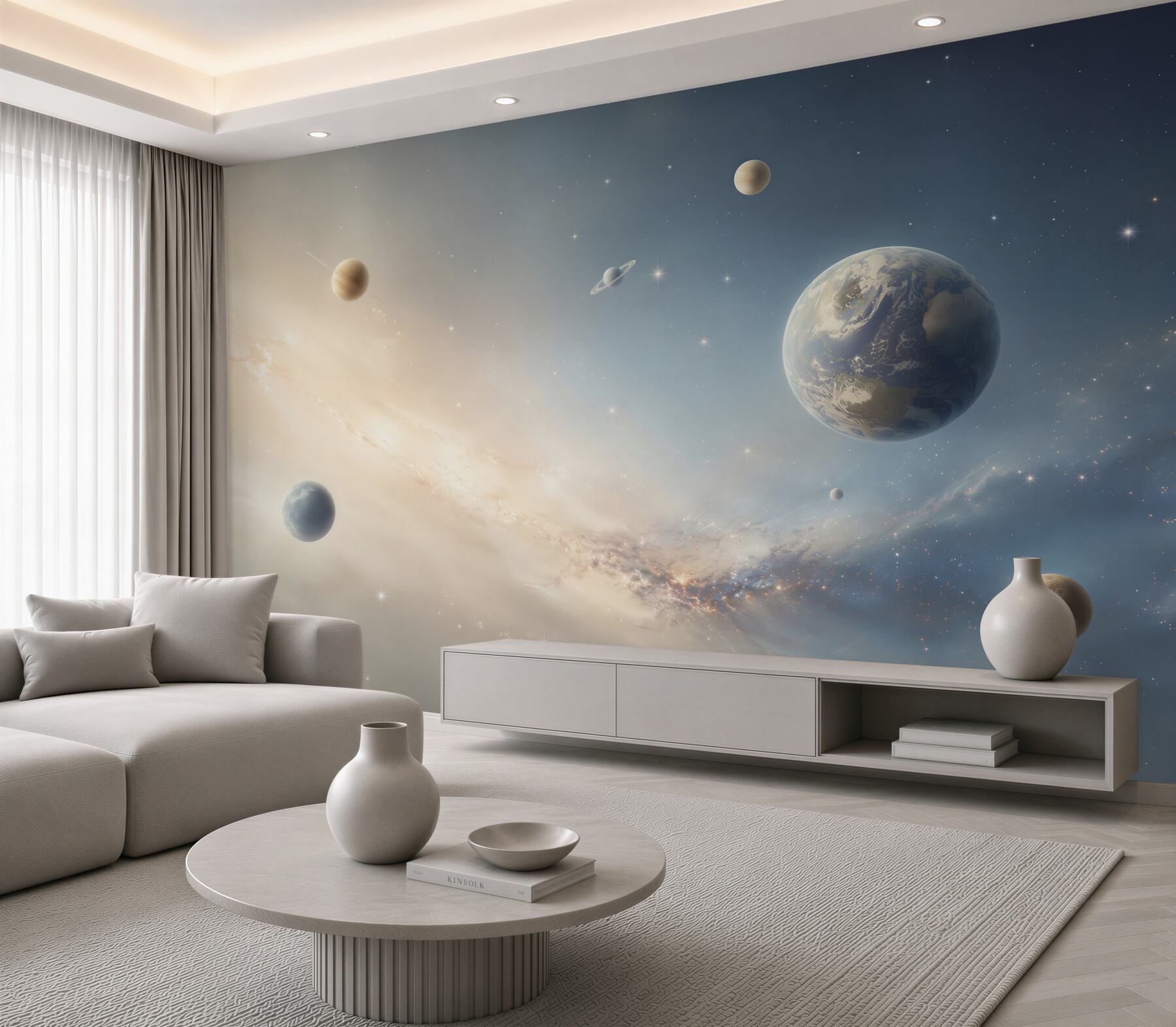Fototapeta planety w kosmosie pastelowa galaktyka do nowoczesnego wnętrza?v23