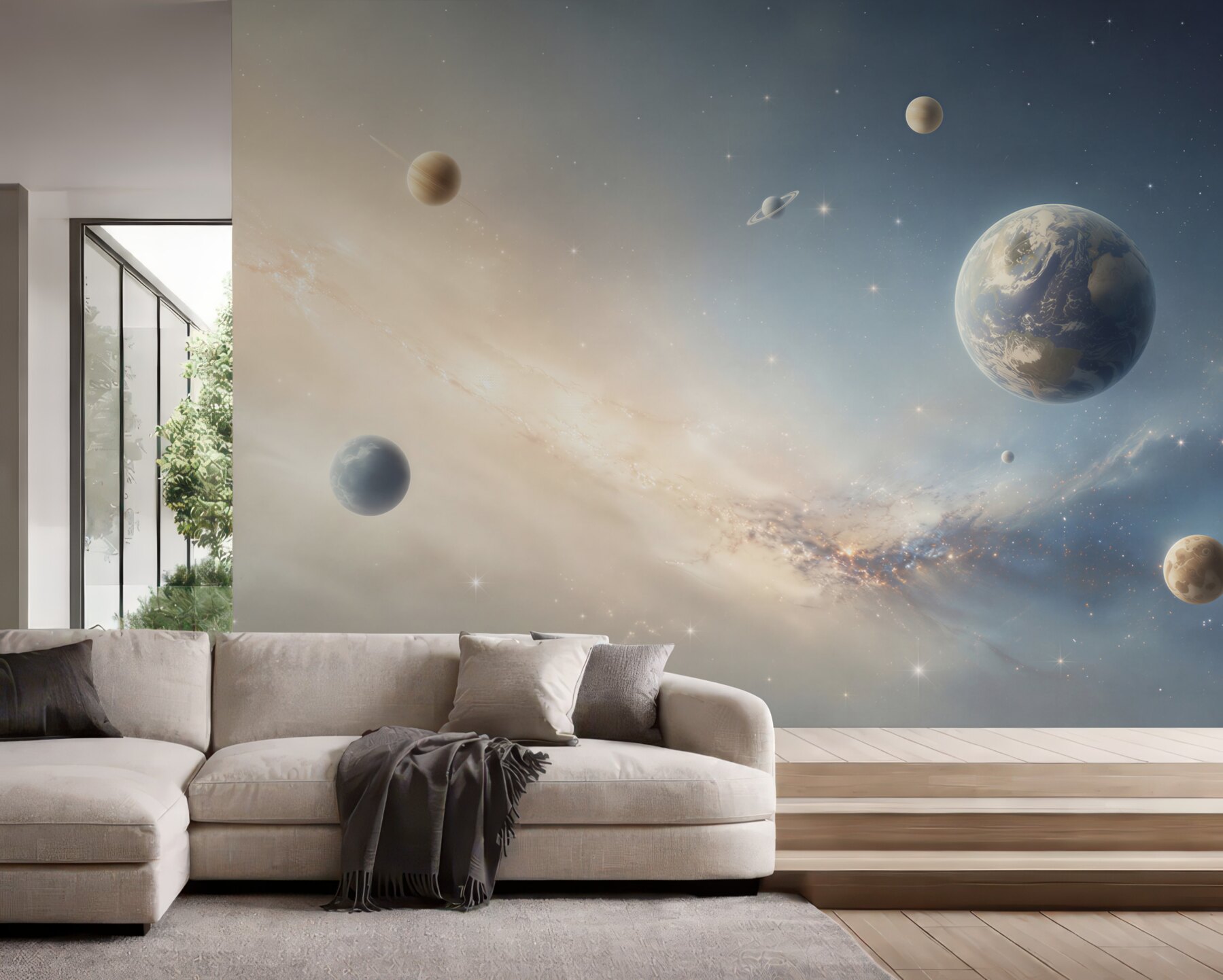 Fototapeta planety w kosmosie pastelowa galaktyka do nowoczesnego wnętrza?v23