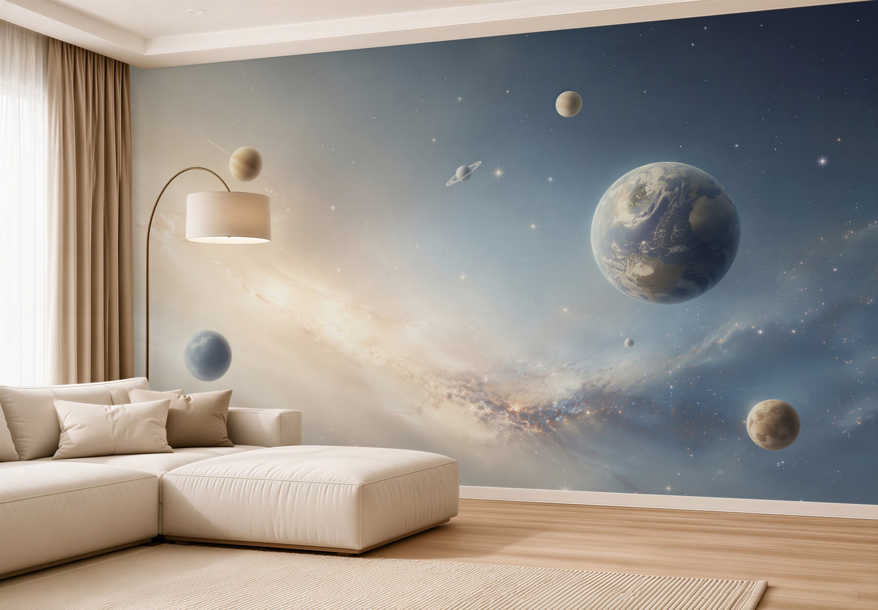 Fototapeta planety w kosmosie pastelowa galaktyka do nowoczesnego wnętrza?v23