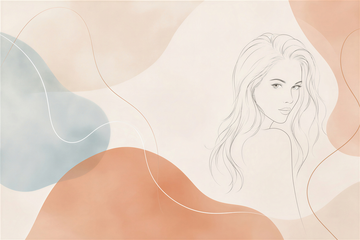 Fototapeta kobieta line art w pastelowych beżach i błękitach nowoczesna