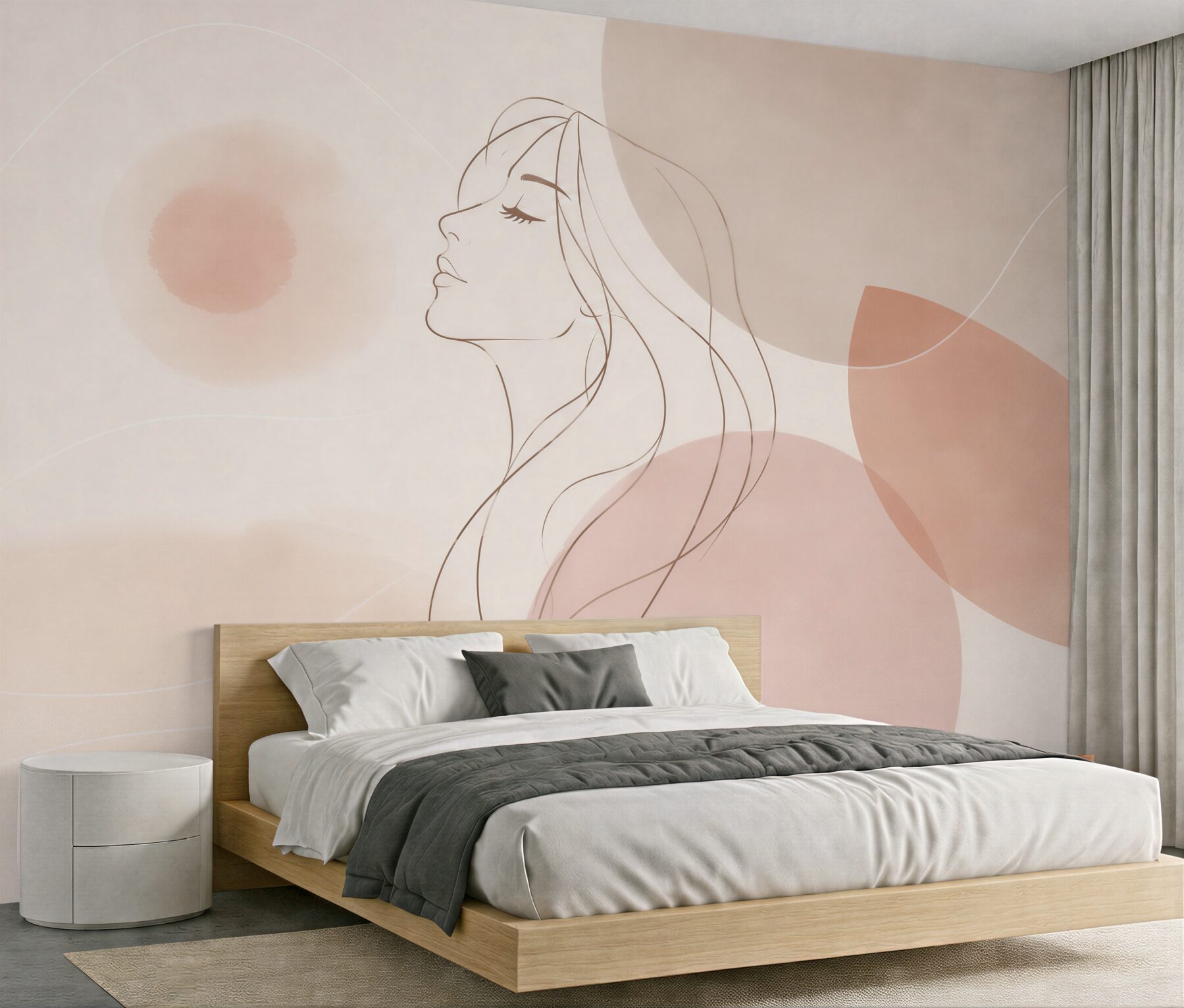 Fototapeta kobiecy portret line art pastelowy beżowy do sypialni?v23
