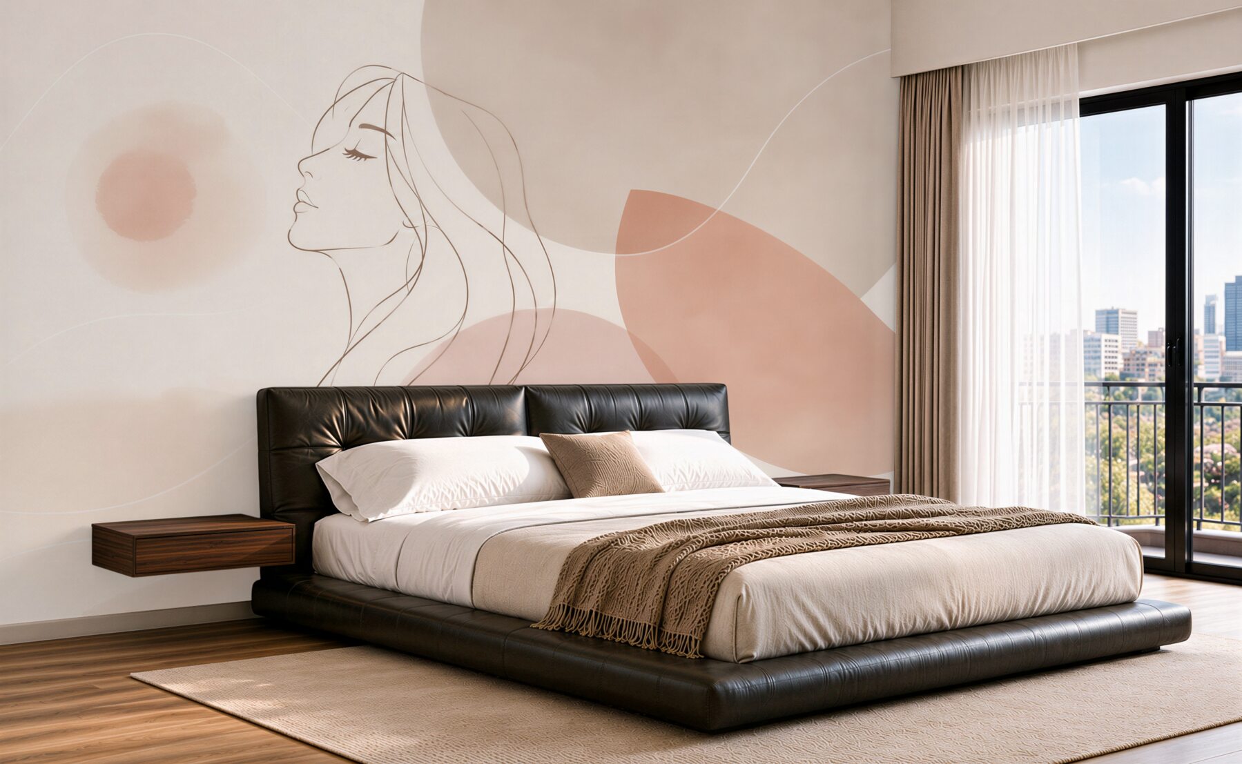 Fototapeta kobiecy portret line art pastelowy beżowy do sypialni?v23