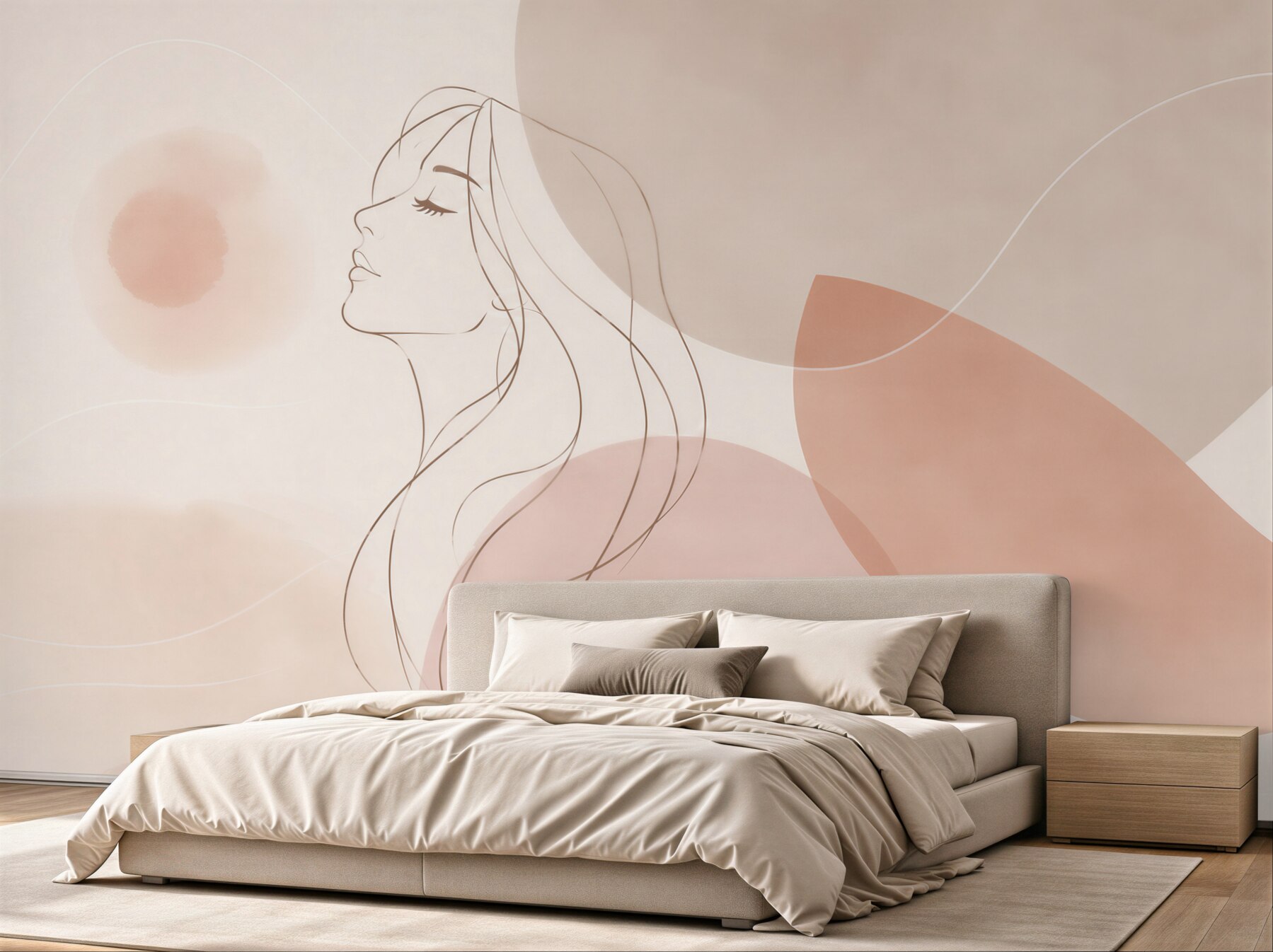 Fototapeta kobiecy portret line art pastelowy beżowy do sypialni?v23