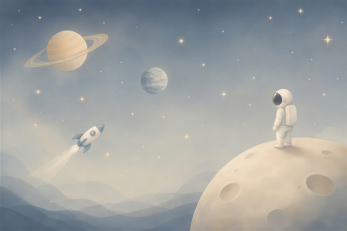 Fototapeta astronauta skateboard żółta planeta gwiazdy