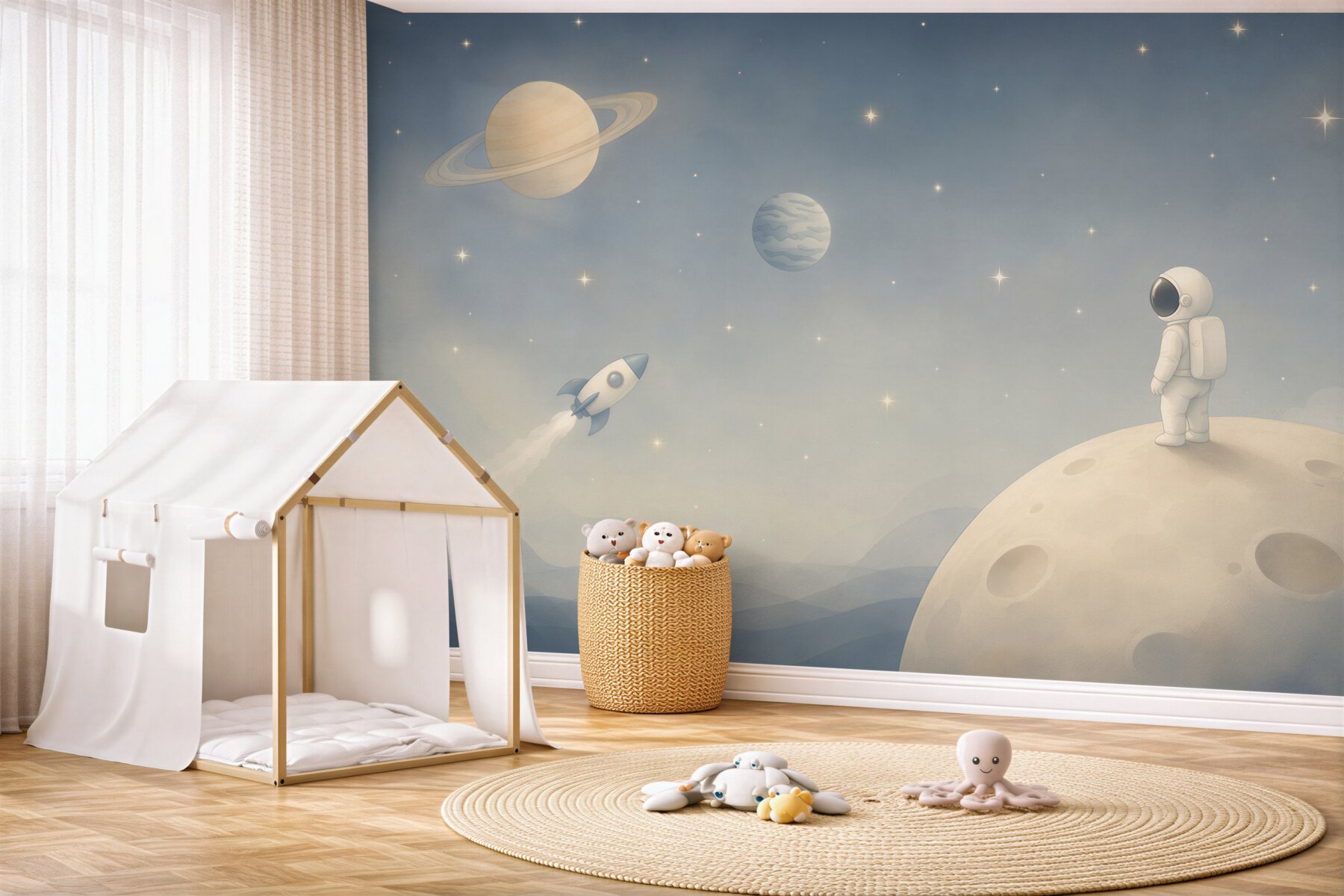Fototapeta astronauta skateboard żółta planeta gwiazdy?v23