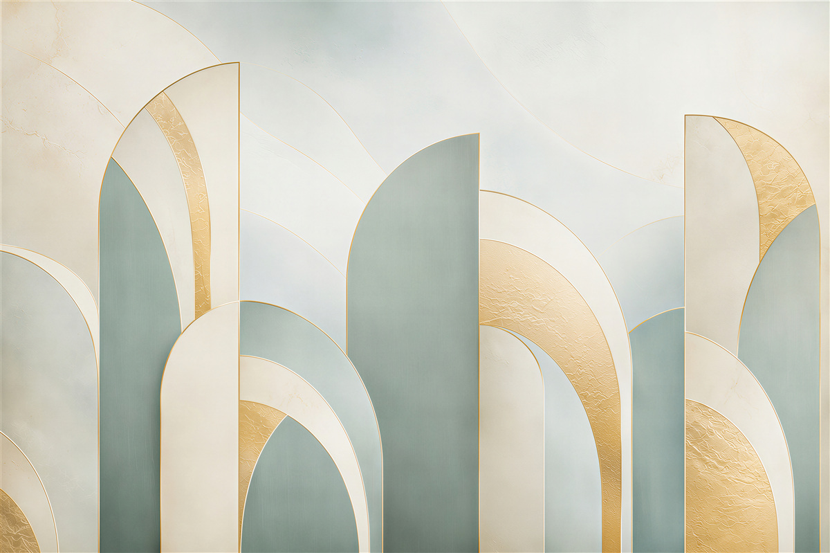 Fototapeta geometryczne łuki art deco błękitno złote eleganckie