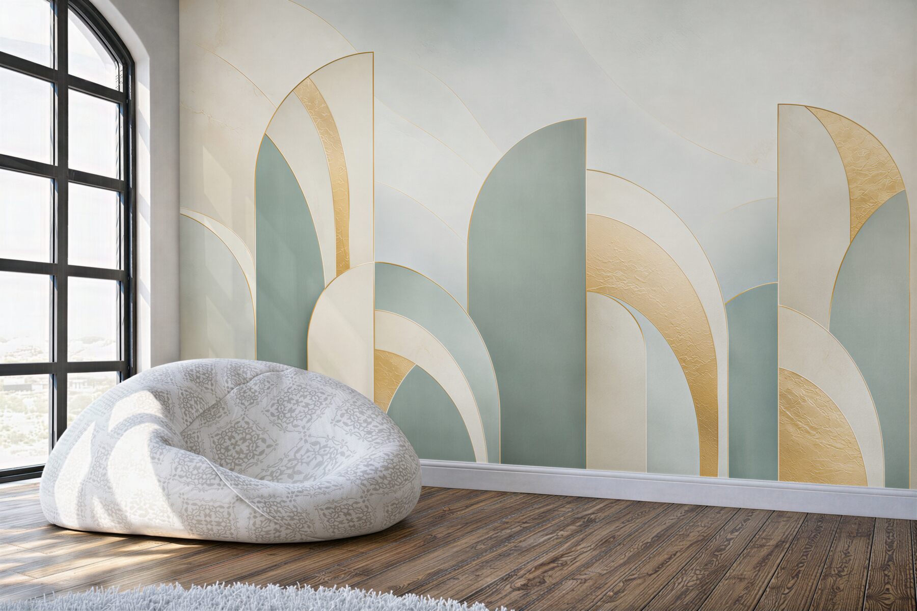 Fototapeta geometryczne łuki art deco błękitno złote eleganckie?v23