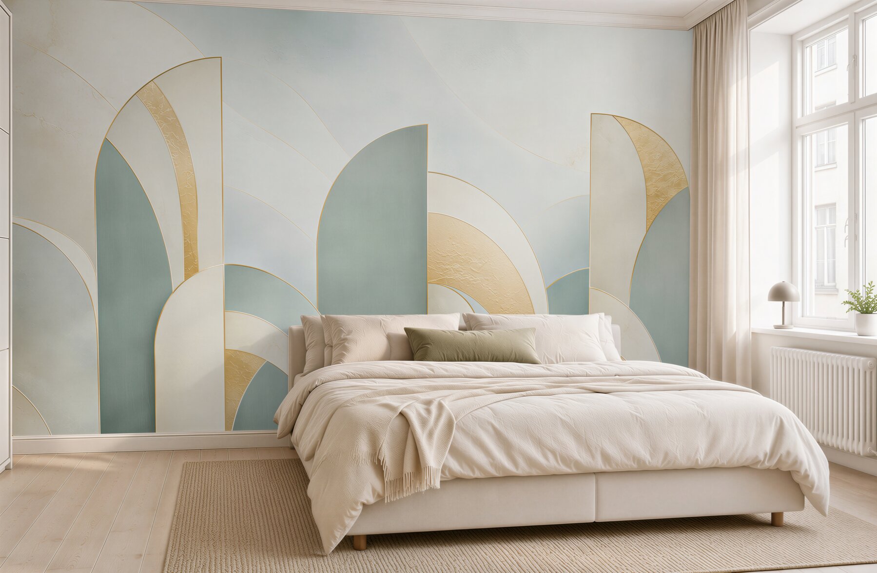Fototapeta geometryczne łuki art deco błękitno złote eleganckie?v23