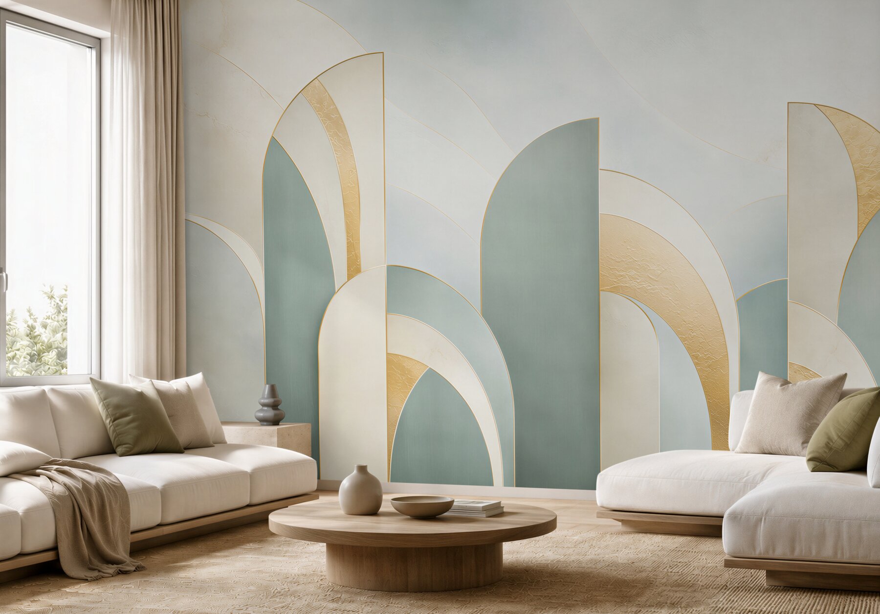 Fototapeta geometryczne łuki art deco błękitno złote eleganckie?v23