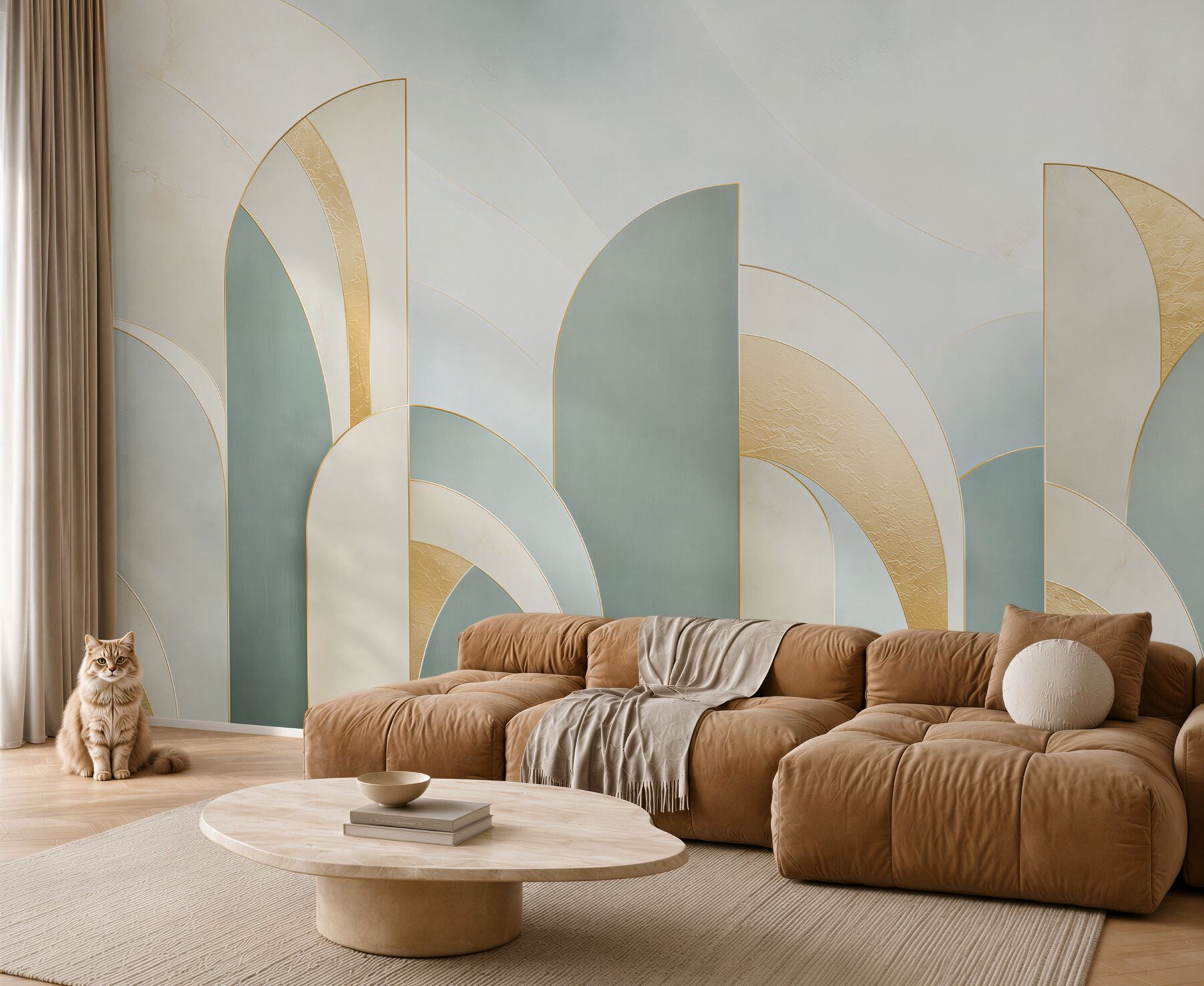 Fototapeta geometryczne łuki art deco błękitno złote eleganckie?v23