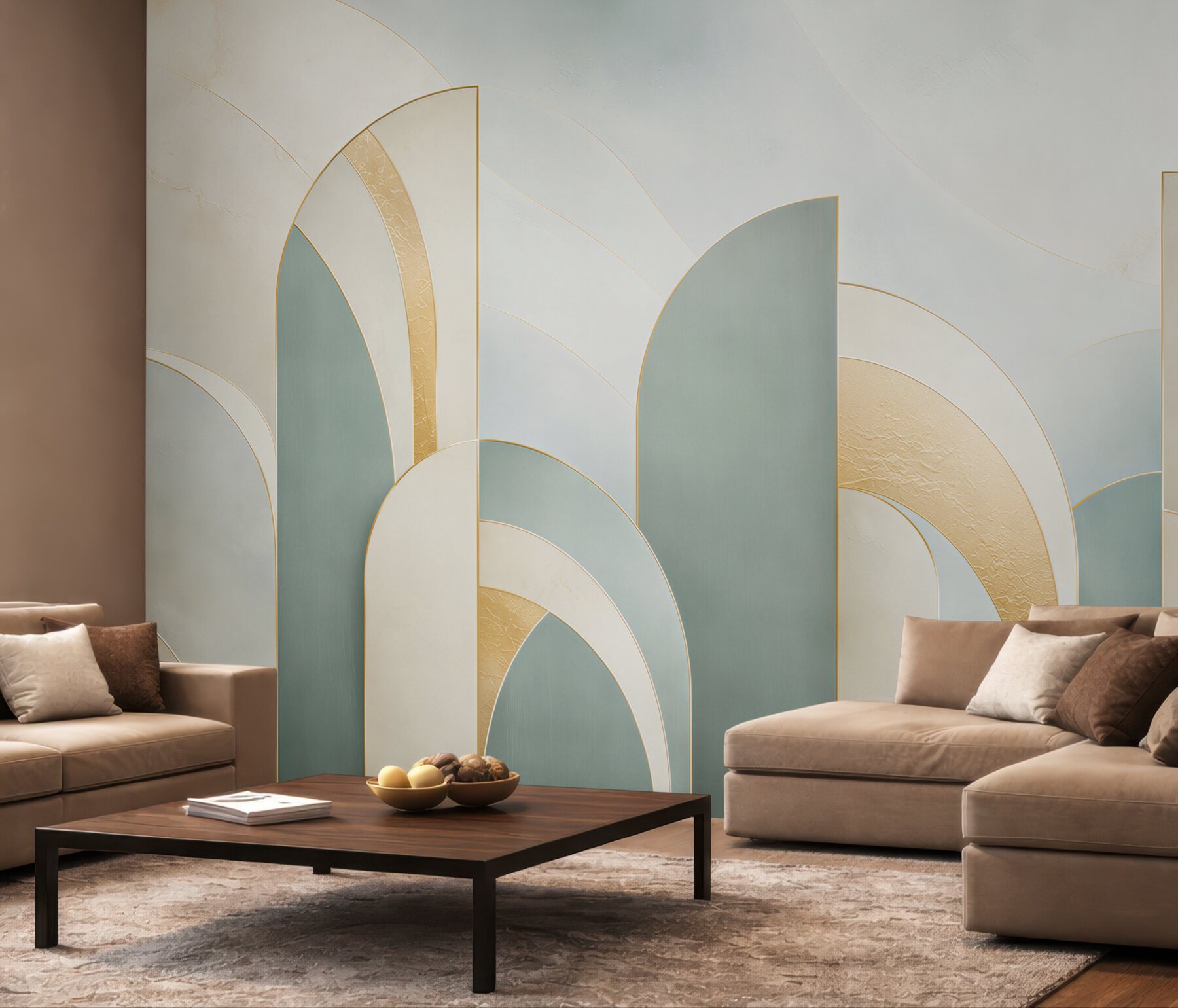 Fototapeta geometryczne łuki art deco błękitno złote eleganckie?v23