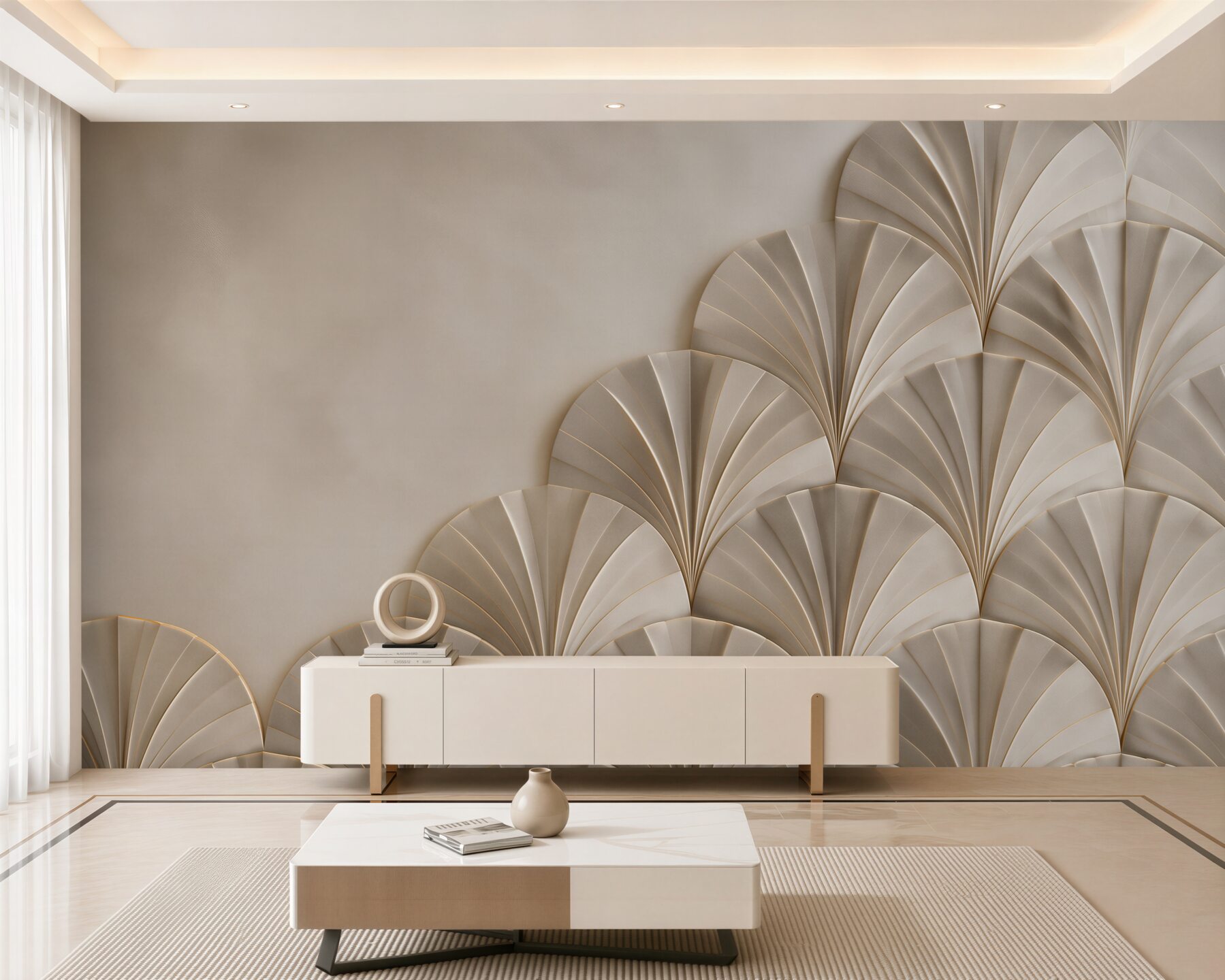 Fototapeta geometryczny wzór art déco beżowo złoty elegancki?v23
