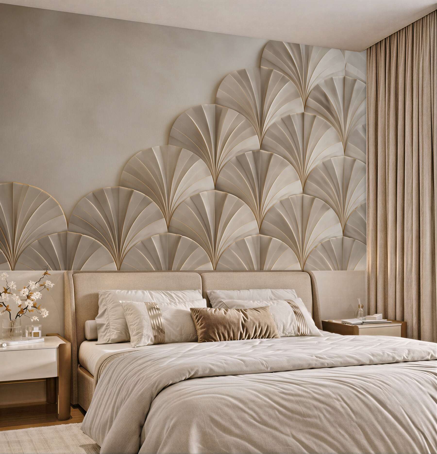 Fototapeta geometryczny wzór art déco beżowo złoty elegancki?v23