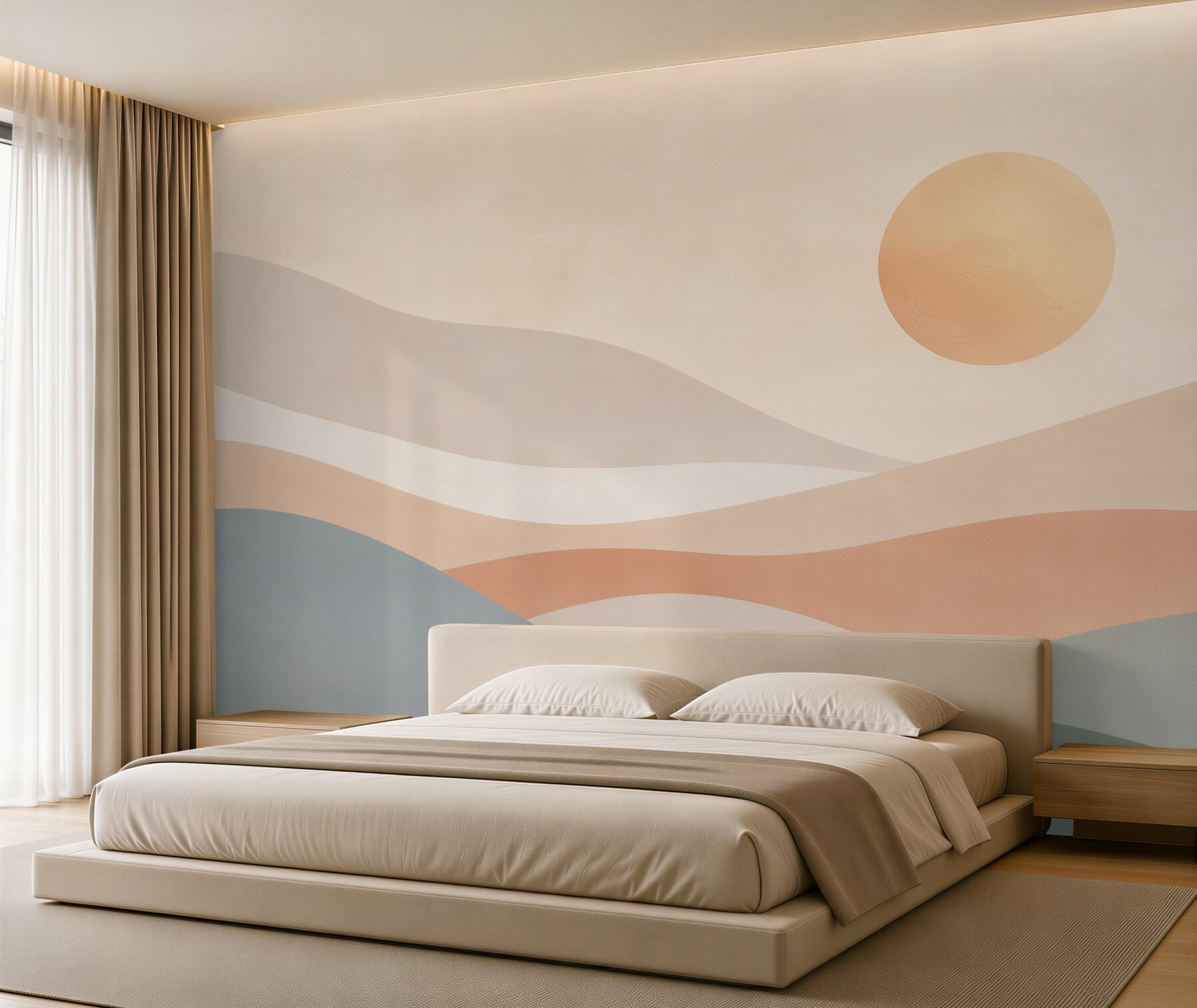 Fototapeta abstrakcyjne pastelowe wzgórza ze słońcem w stylu boho?v23