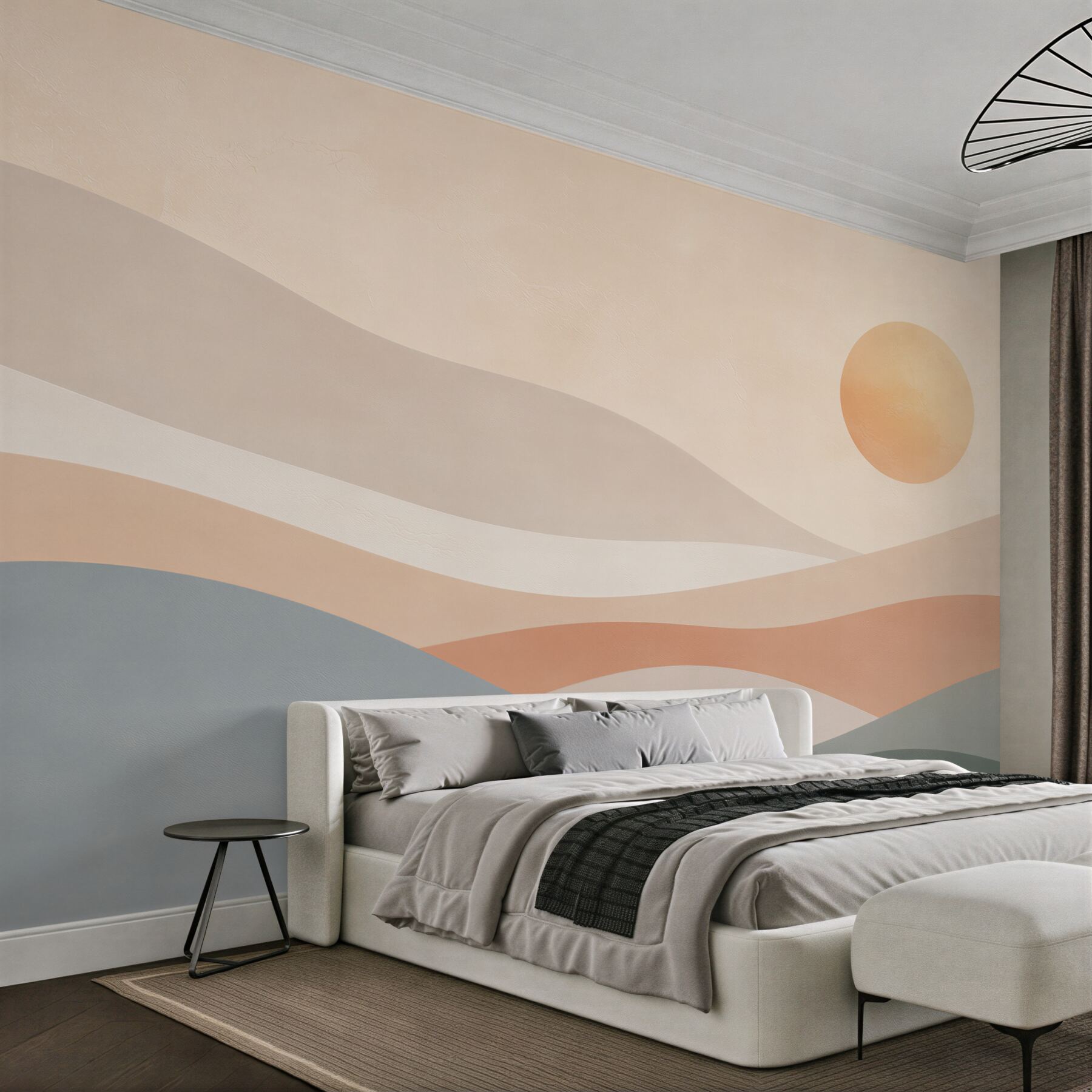 Fototapeta abstrakcyjne pastelowe wzgórza ze słońcem w stylu boho?v23