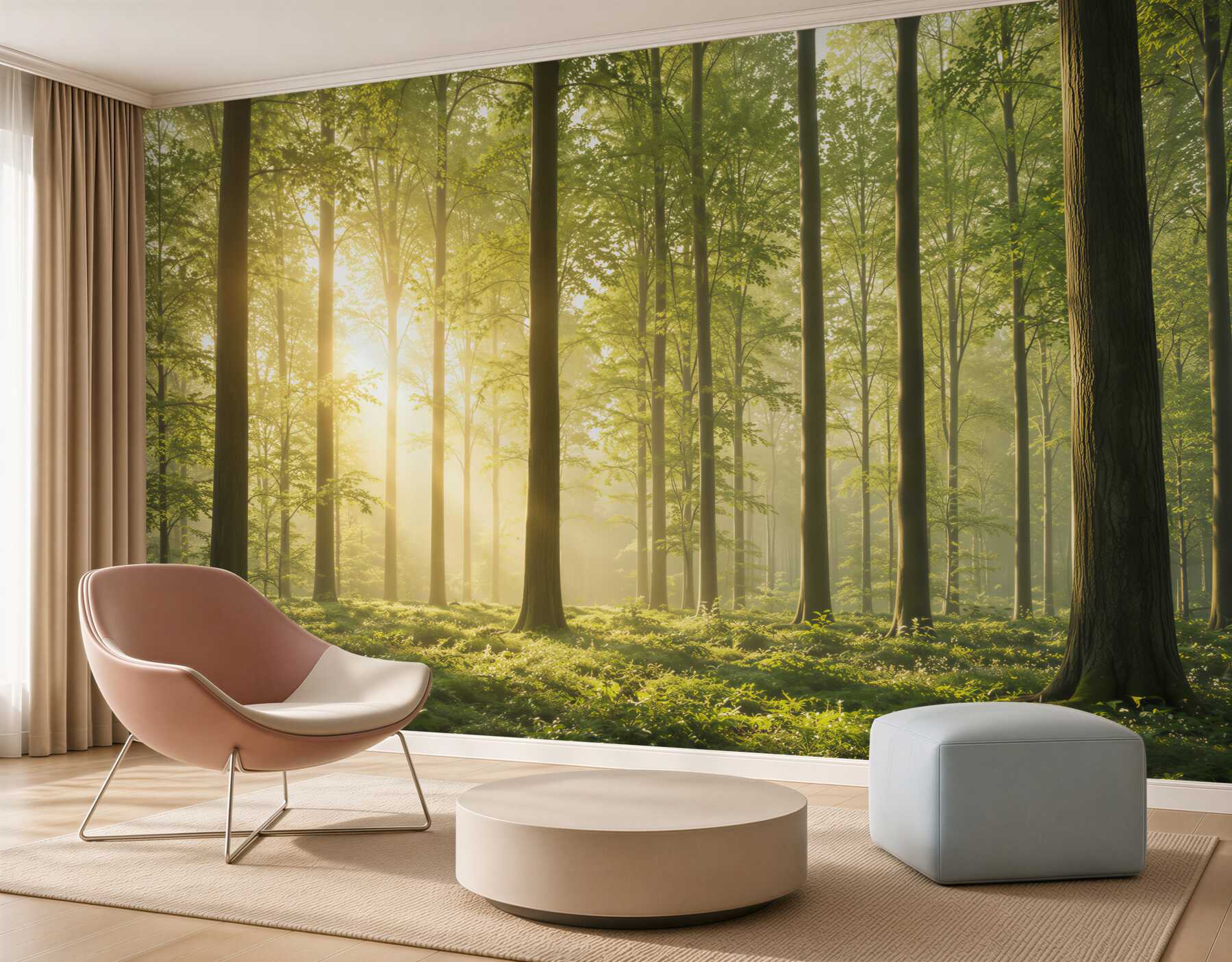 Fototapeta zielony las w promieniach słońca świeży naturalny krajobraz