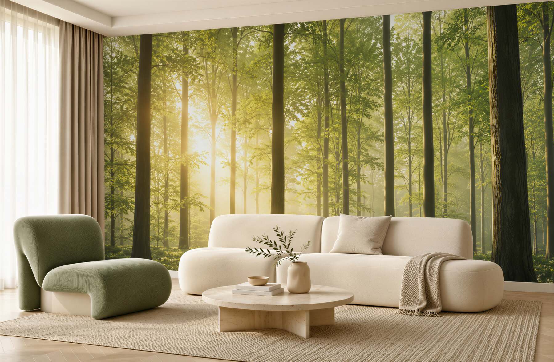 Fototapeta zielony las w promieniach słońca świeży naturalny krajobraz?v23