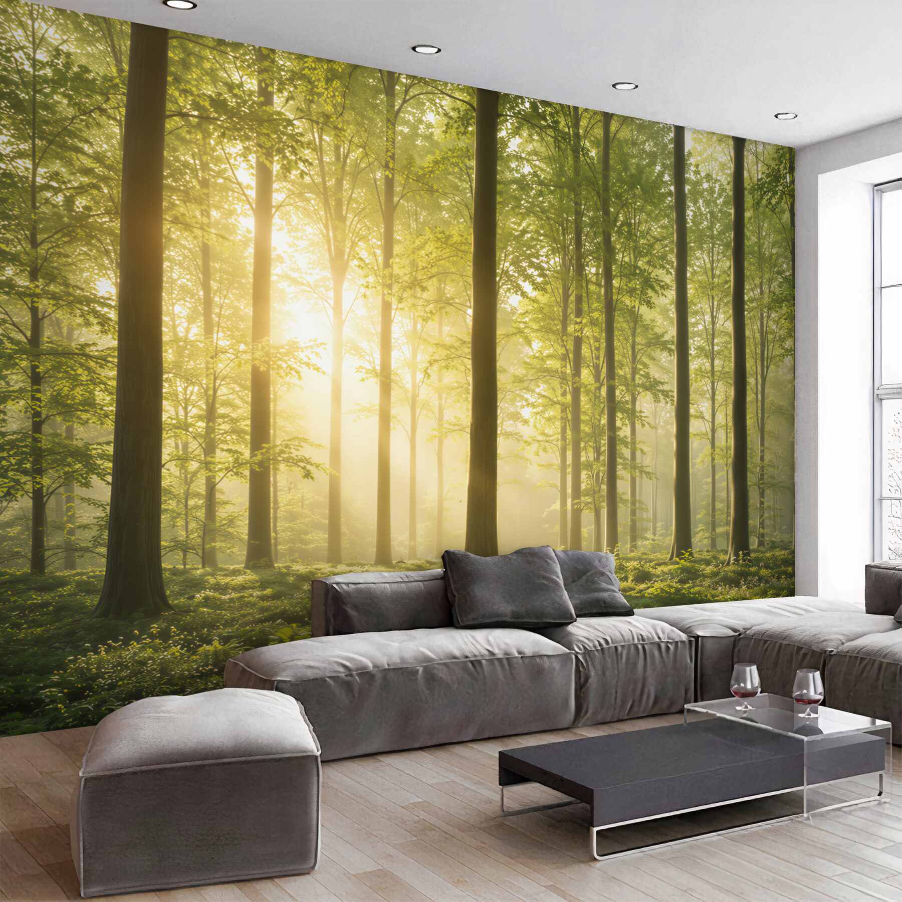 Fototapeta zielony las w promieniach słońca świeży naturalny krajobraz?v23
