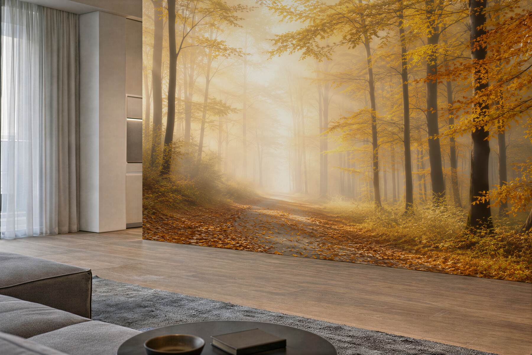 Fototapeta jesienny las ze ścieżką w złotym świetle?v23