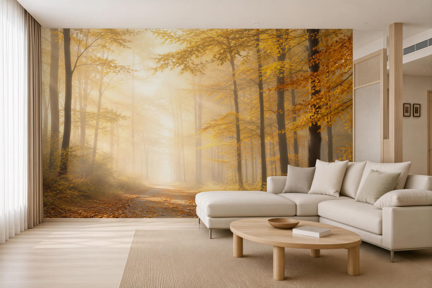 Fototapeta jesienny las ze ścieżką w złotym świetle?v23