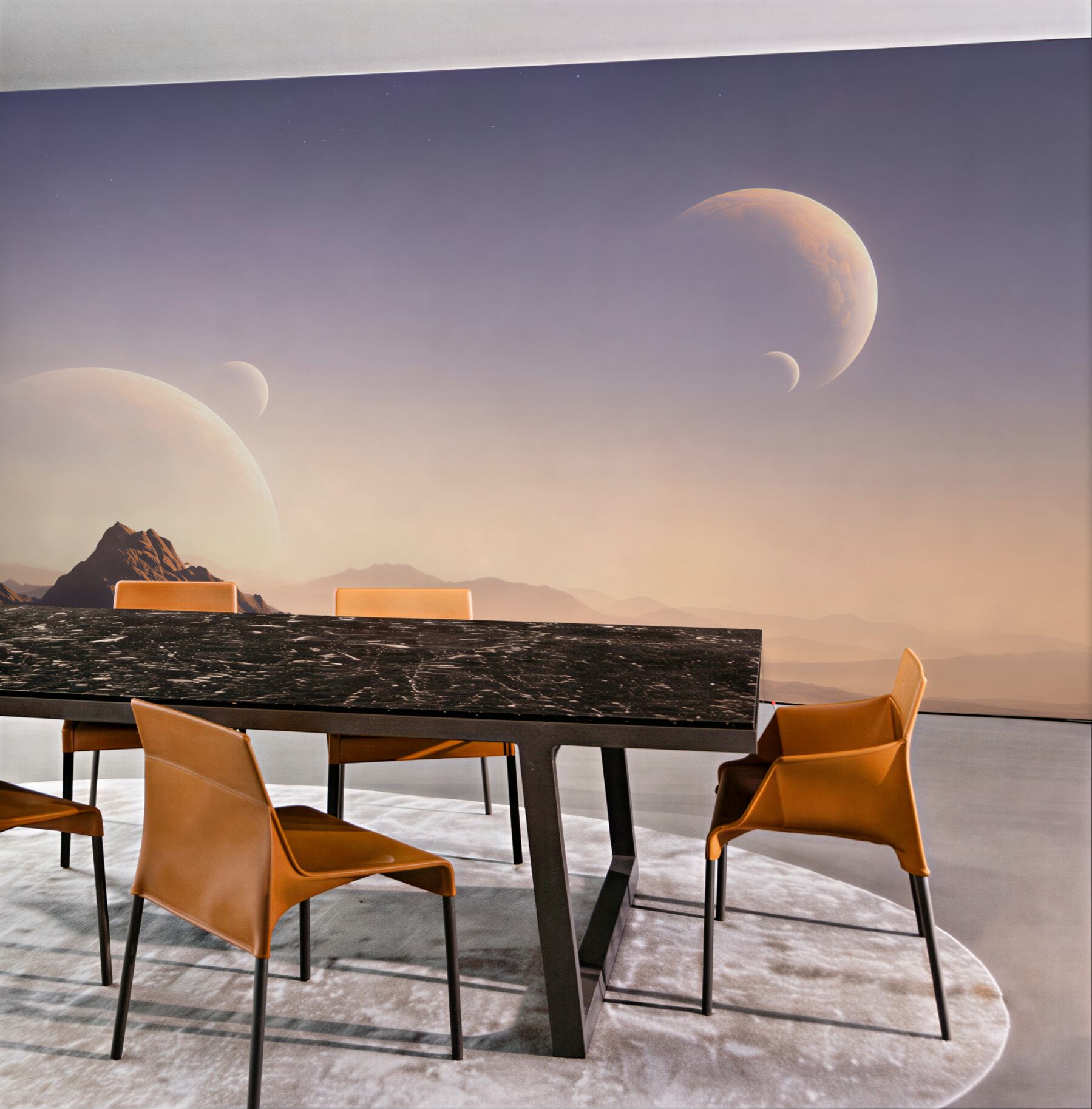 Fototapeta kosmiczny krajobraz z planetami i górami w pastelowych barwach?v23
