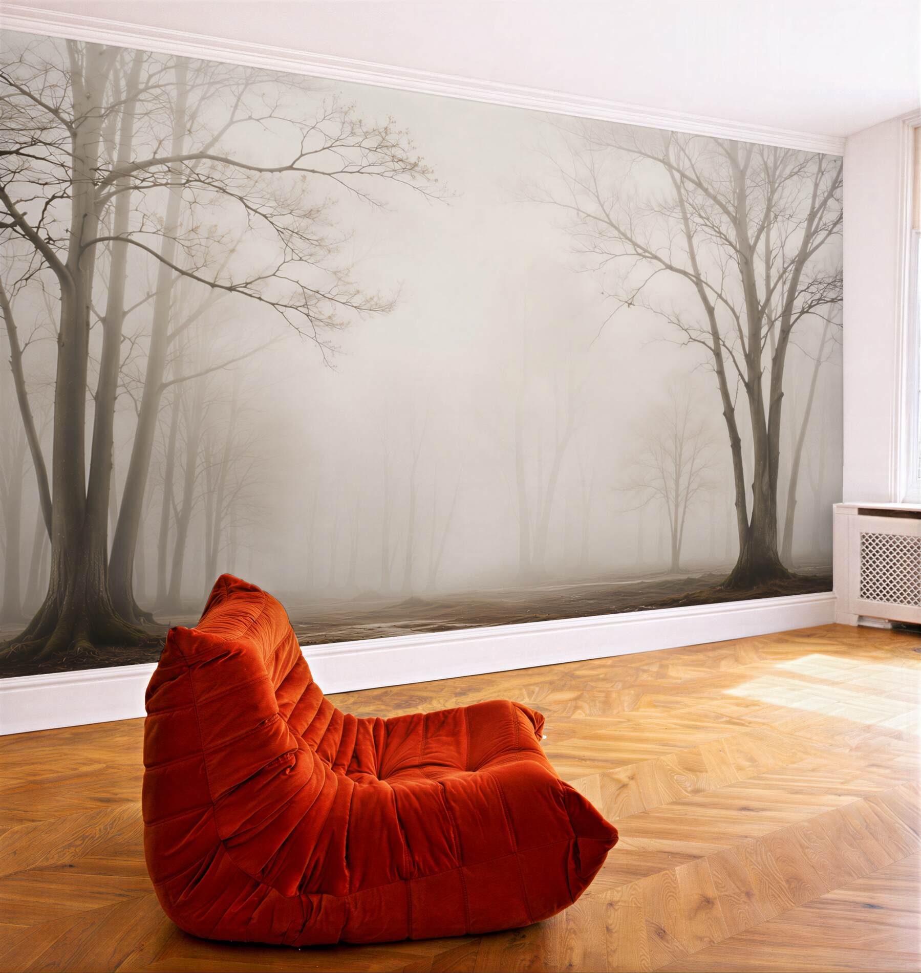 Fototapeta minimalistyczny las we mgle w beżowych tonacjach?v23