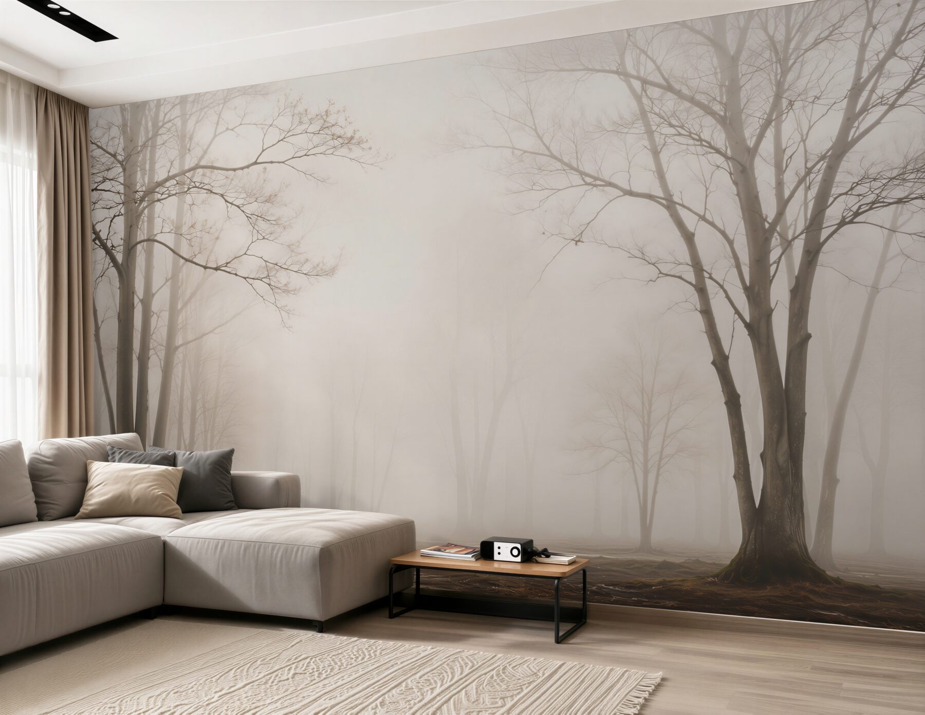 Fototapeta minimalistyczny las we mgle w beżowych tonacjach?v23