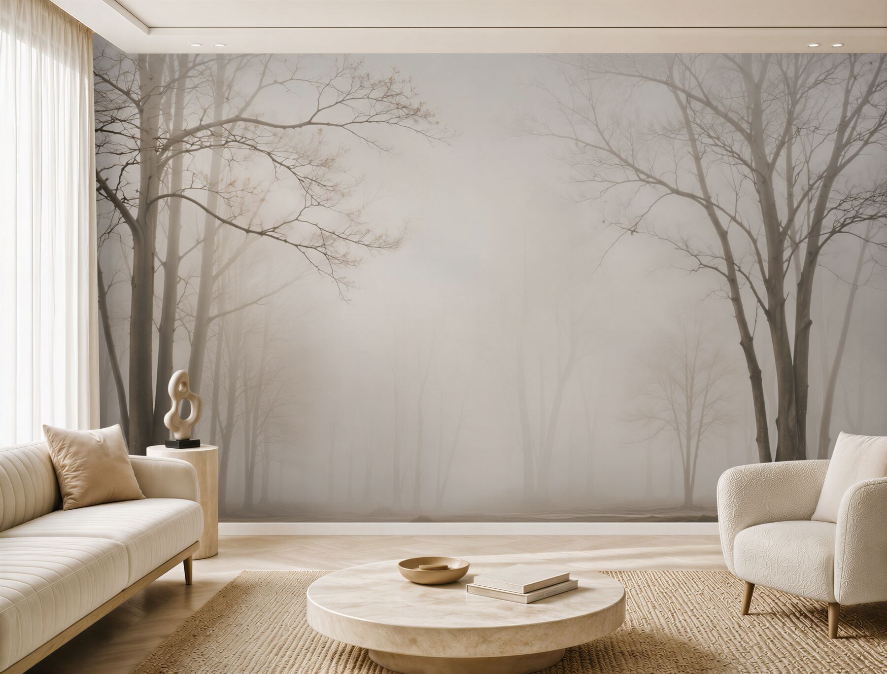 Fototapeta minimalistyczny las we mgle w beżowych tonacjach?v23
