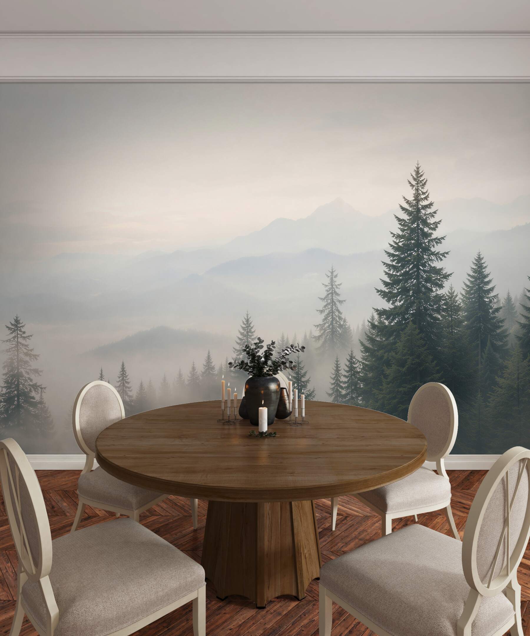 Fototapeta góry we mgle z sosnowym lasem spokojny pejzaż?v23