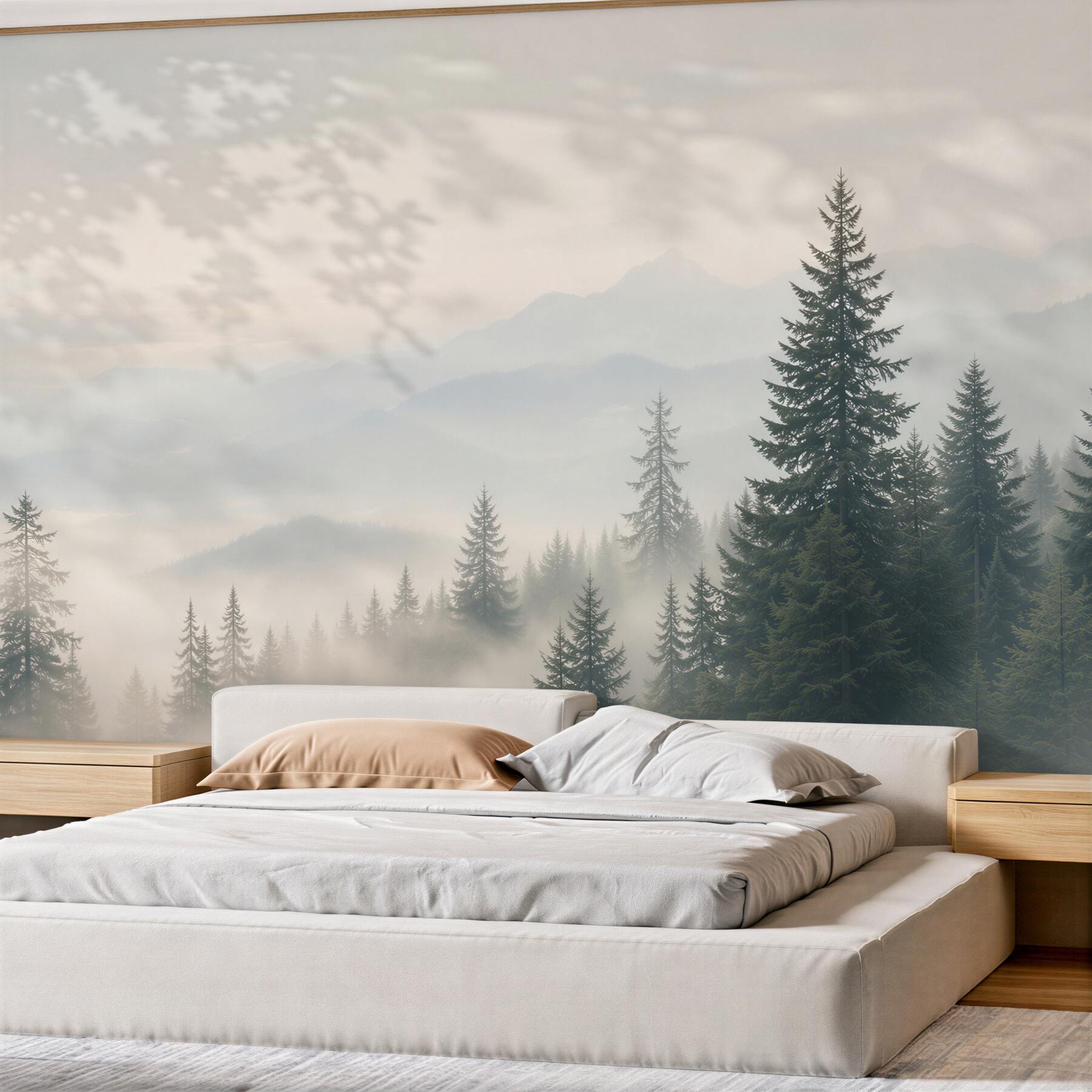 Fototapeta góry we mgle z sosnowym lasem spokojny pejzaż?v23
