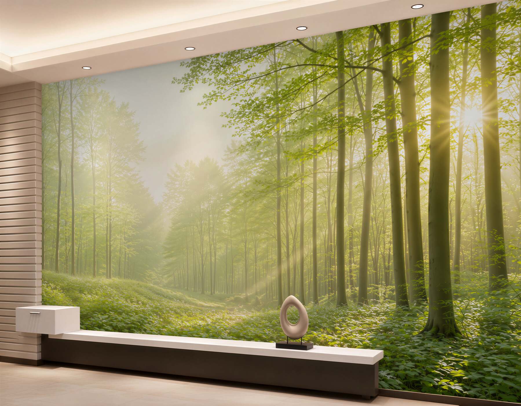 Fototapeta słoneczny zielony las we mgle świeża natura do salonu?v23