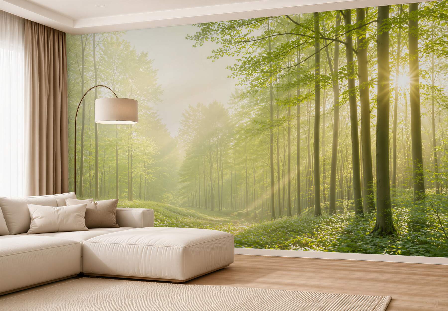 Fototapeta słoneczny zielony las we mgle świeża natura do salonu?v23