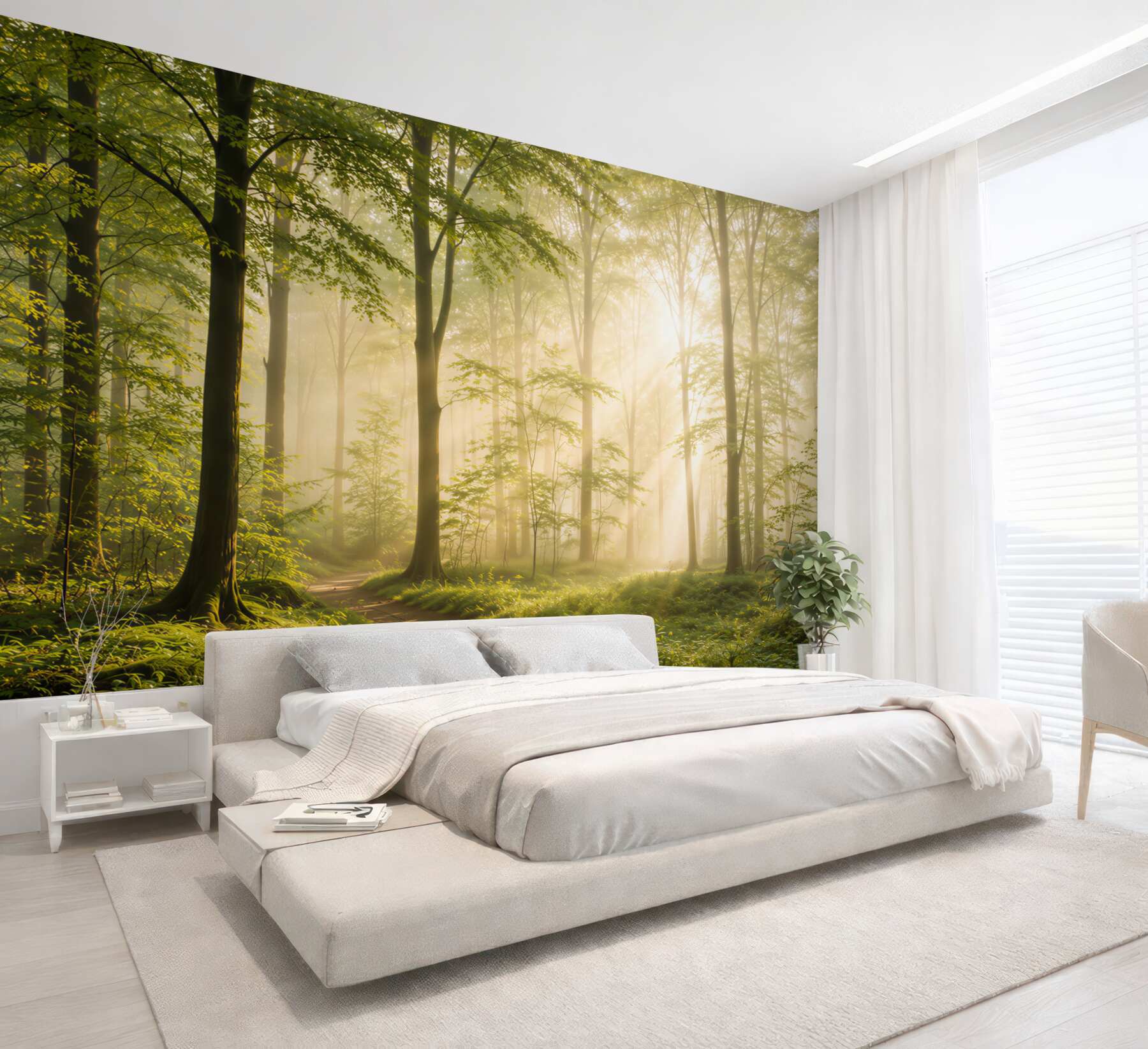 Fototapeta leśna ścieżka w porannym świetle zielony las we mgle?v23