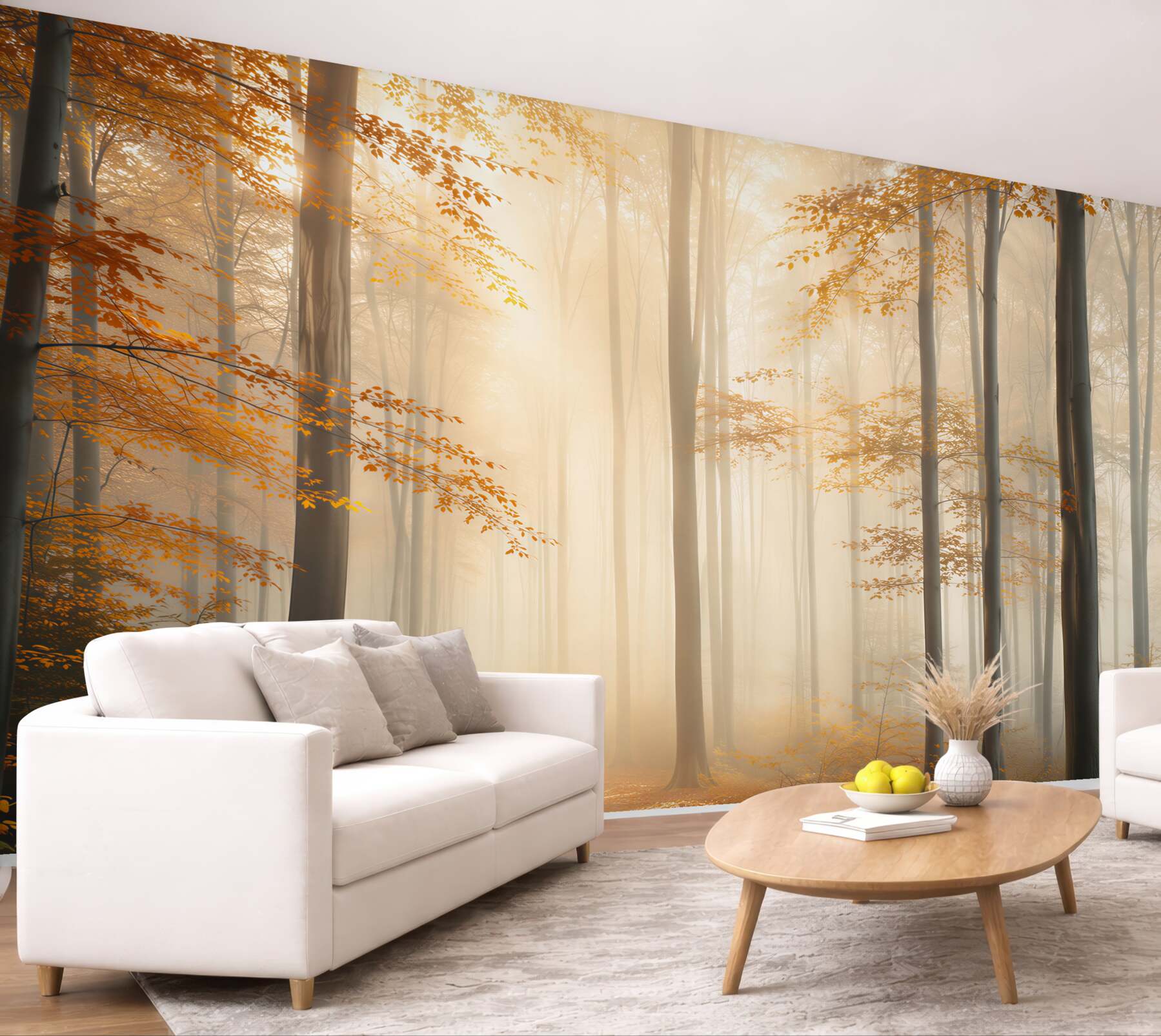 Fototapeta mglisty jesienny las ze ścieżką w złotych barwach?v23