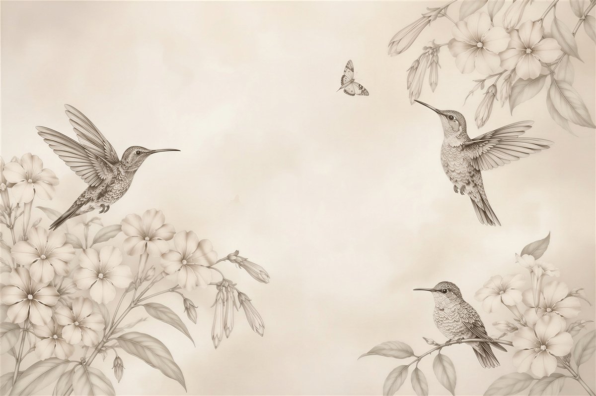 Fototapeta Piękne tła bez szwu tapety z humingbirds w rocznika