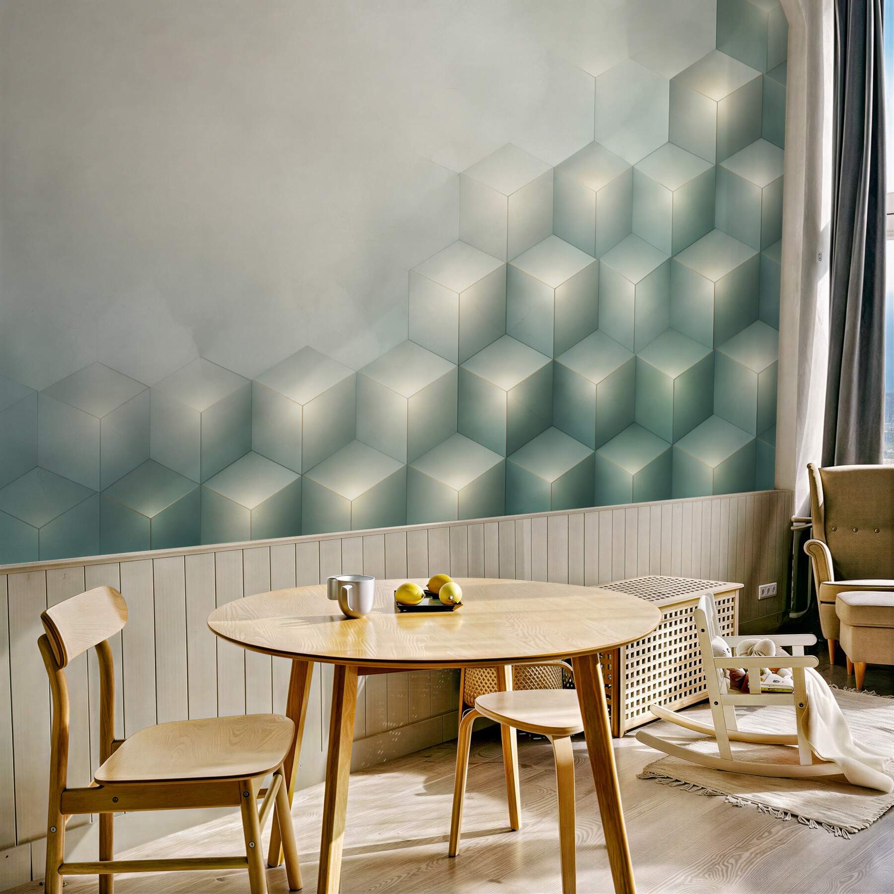Fototapeta geometryczne kostki 3D pastelowe beżowo błękitne?v23