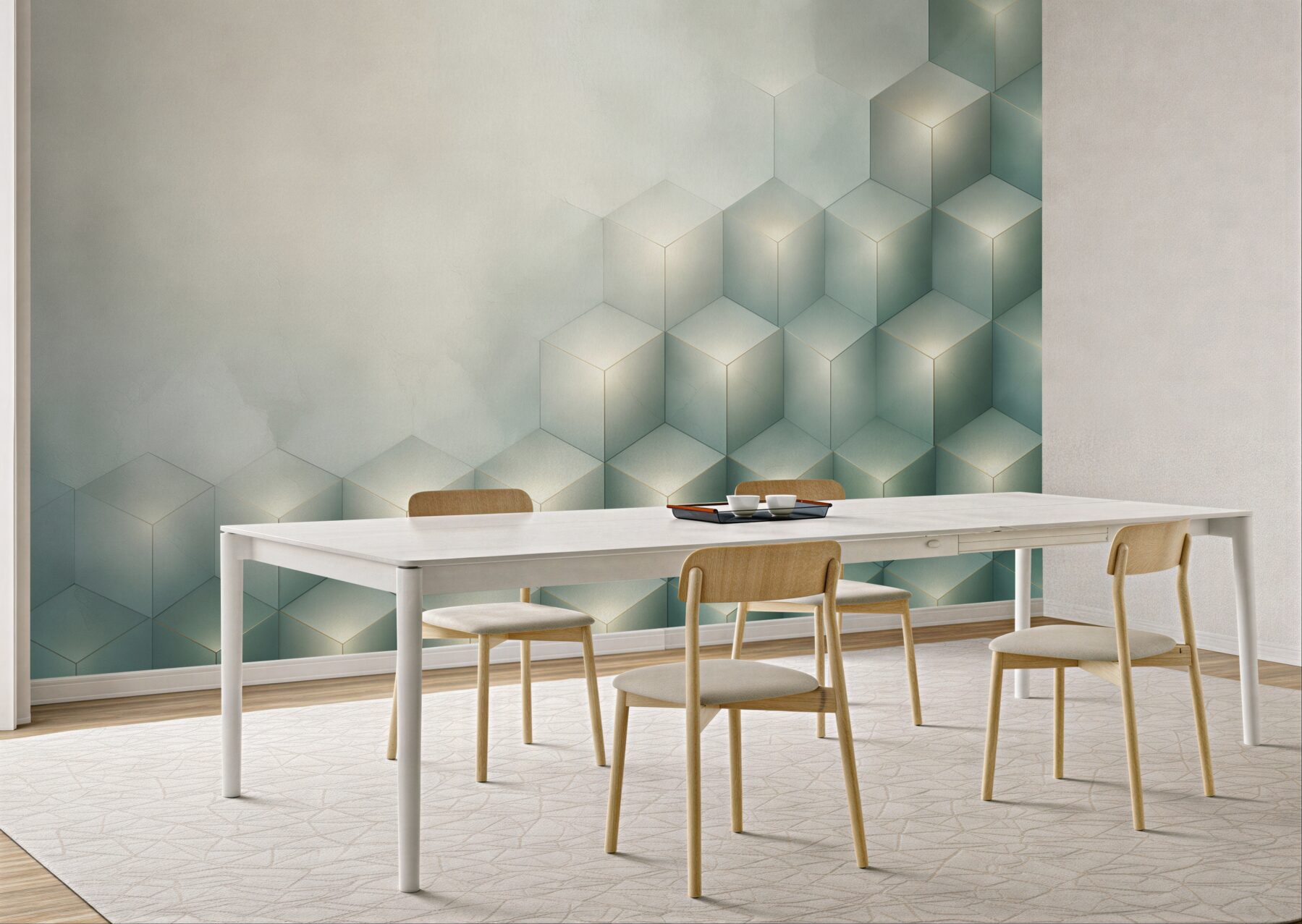 Fototapeta geometryczne kostki 3D pastelowe beżowo błękitne?v23