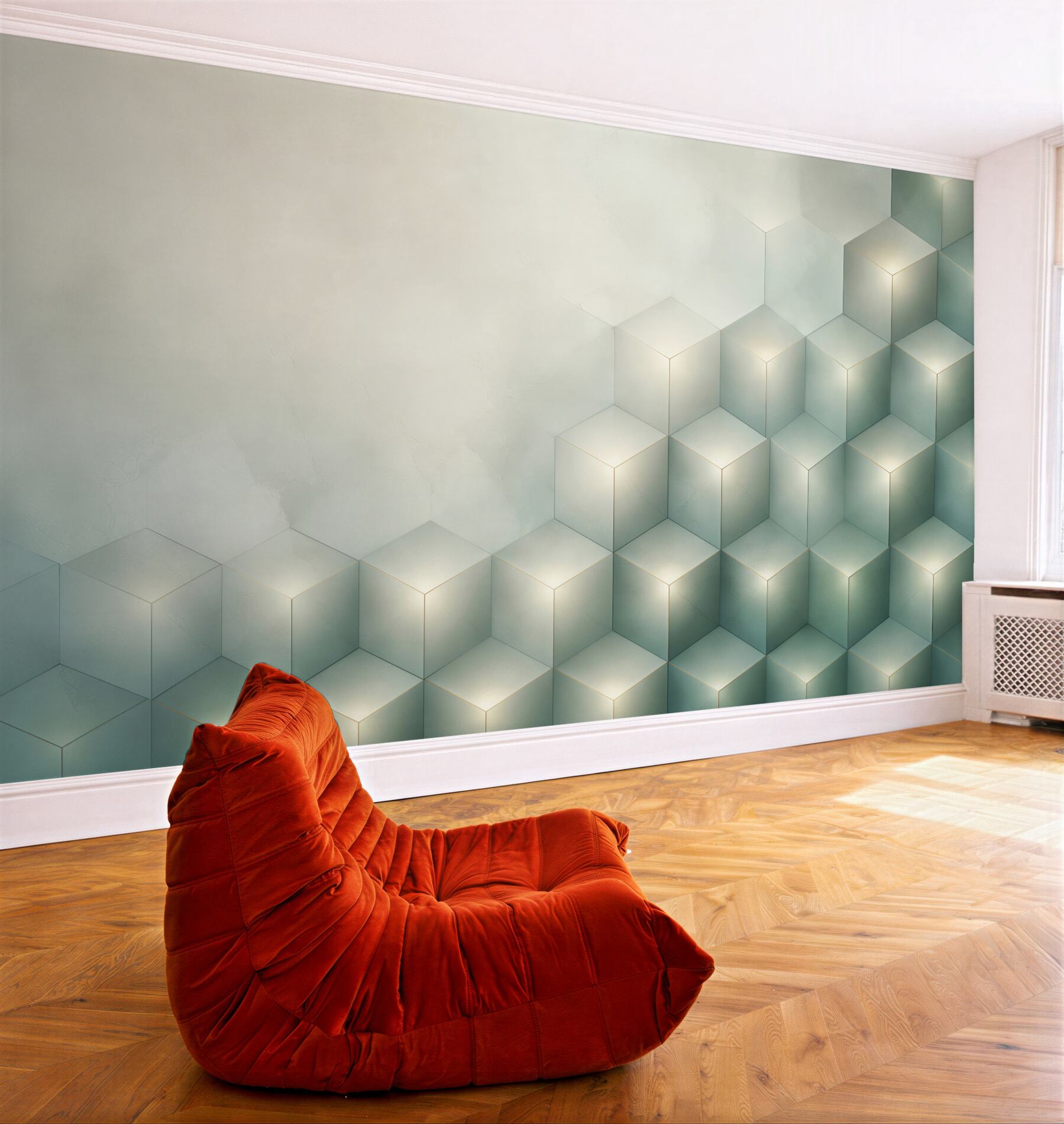 Fototapeta geometryczne kostki 3D pastelowe beżowo błękitne?v23