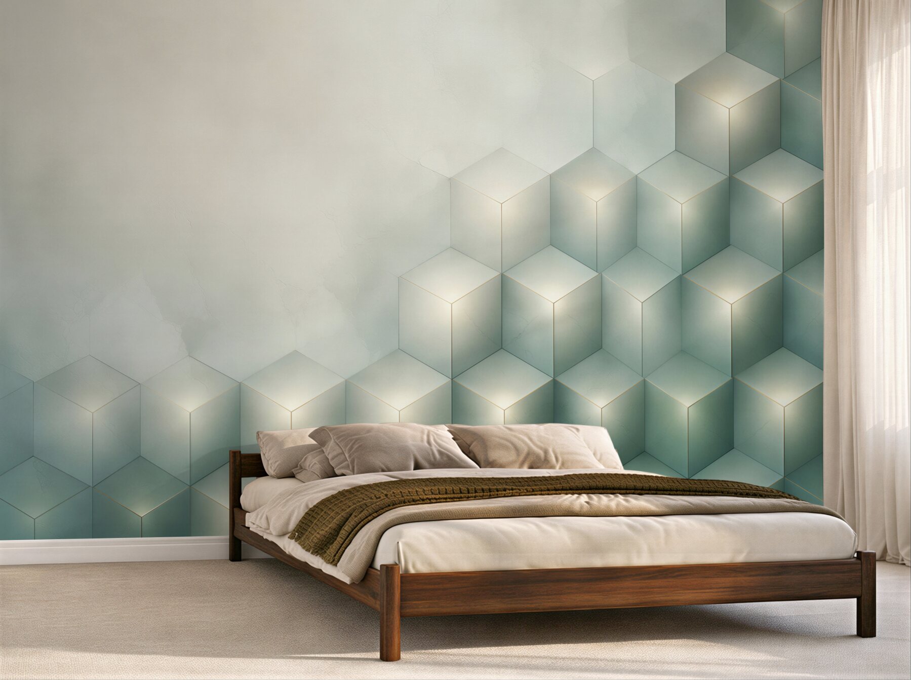 Fototapeta geometryczne kostki 3D pastelowe beżowo błękitne?v23