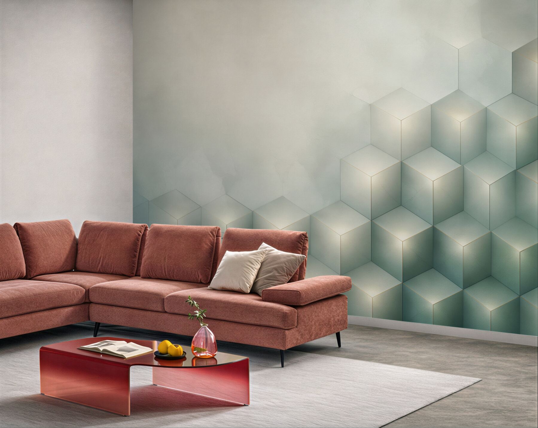 Fototapeta geometryczne kostki 3D pastelowe beżowo błękitne?v23