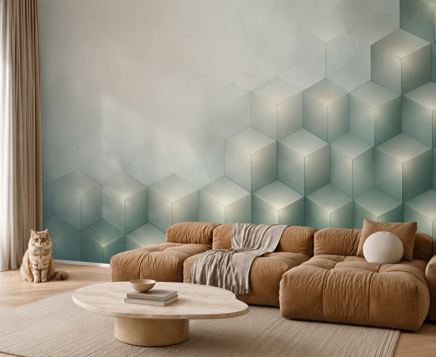 Fototapeta geometryczne kostki 3D pastelowe beżowo błękitne?v23