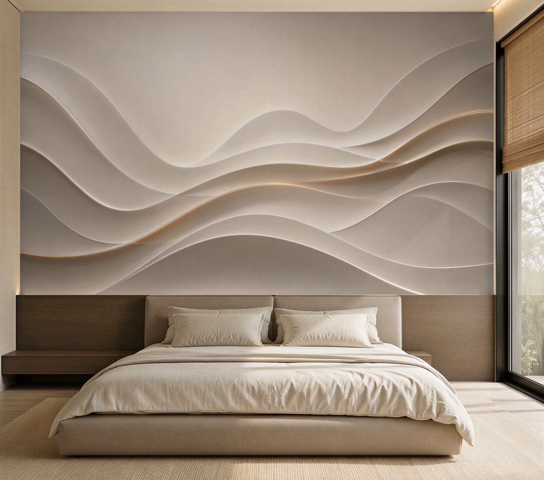 Fototapeta faliste linie 3D beżowe z delikatnym podświetleniem