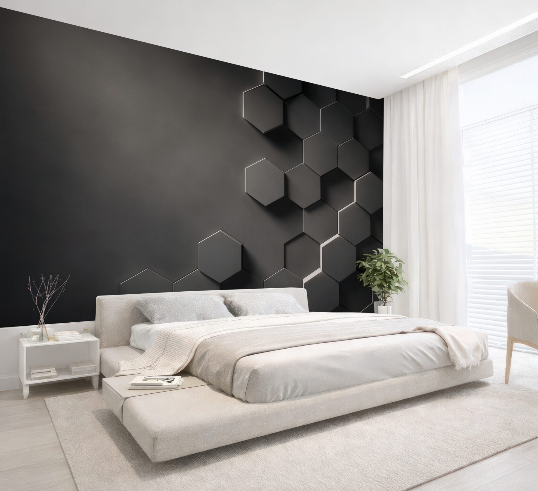 Fototapeta czarne heksagony 3D nowoczesna geometryczna?v23