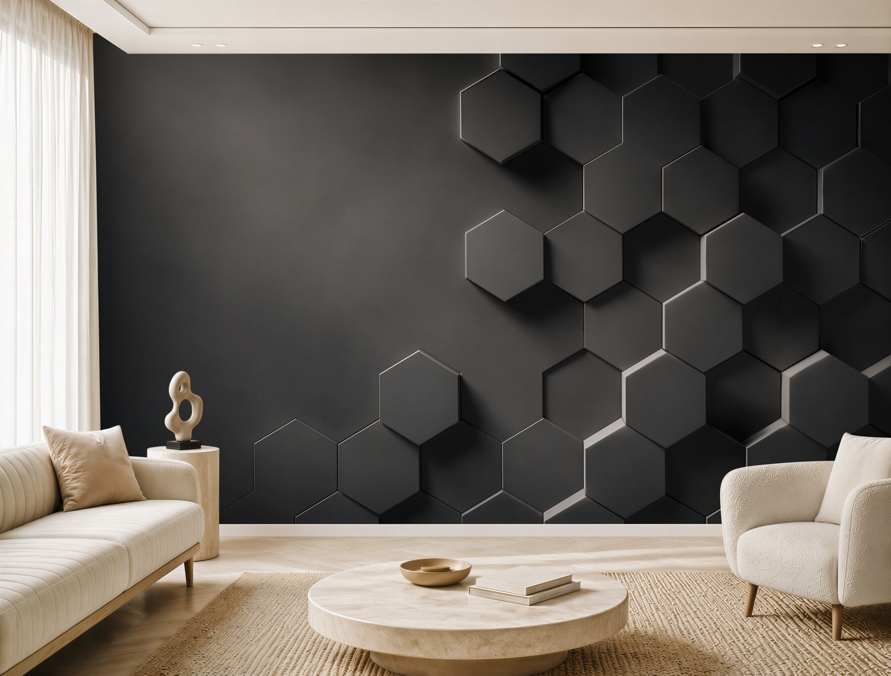 Fototapeta czarne heksagony 3D nowoczesna geometryczna