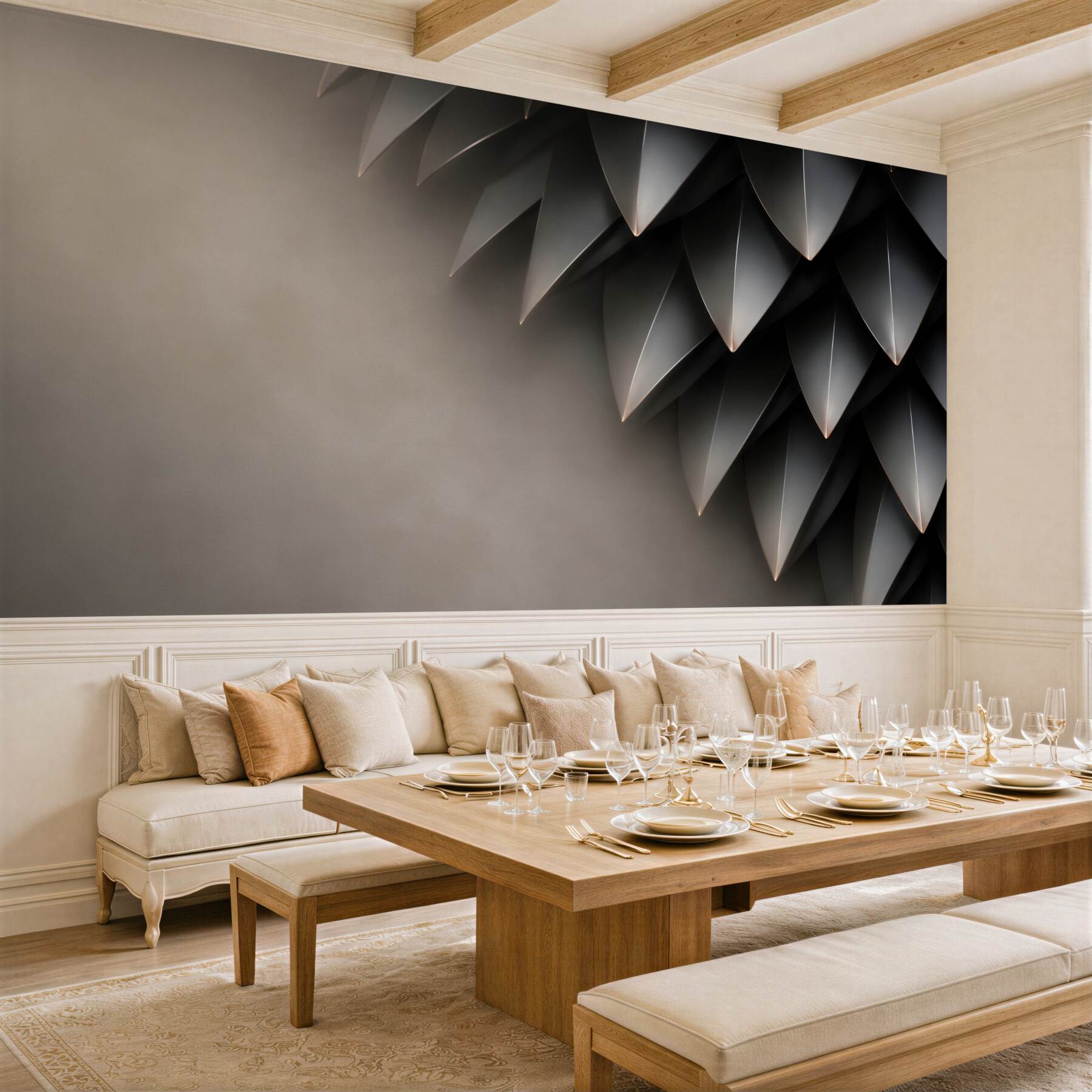 Fototapeta grafitowe liście 3D nowoczesna elegancja?v23