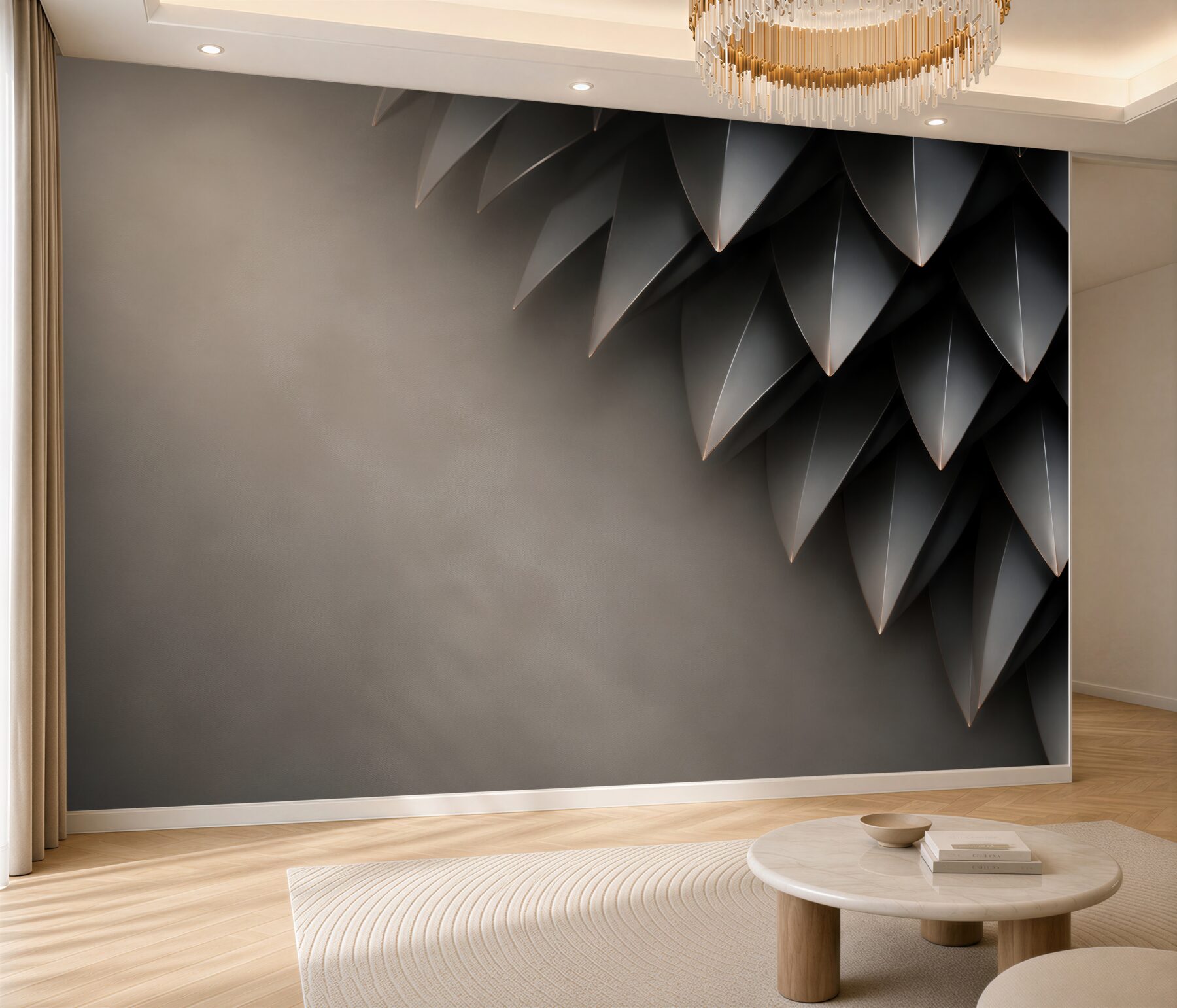Fototapeta grafitowe liście 3D nowoczesna elegancja