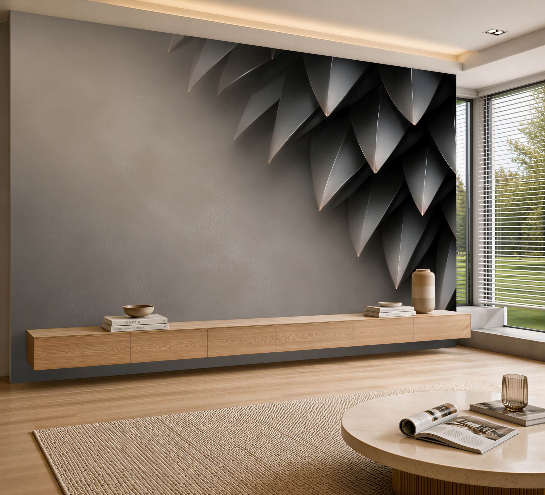 Fototapeta grafitowe liście 3D nowoczesna elegancja?v23