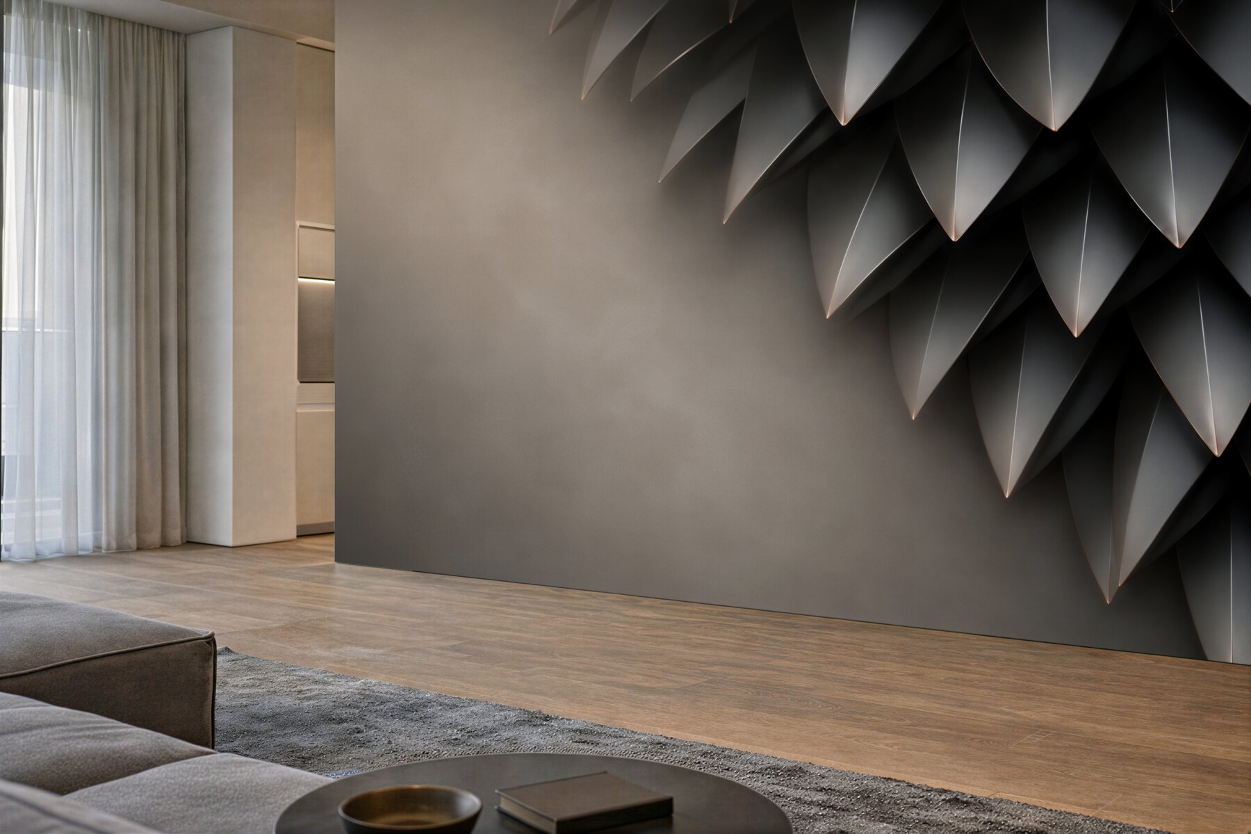 Fototapeta grafitowe liście 3D nowoczesna elegancja?v23