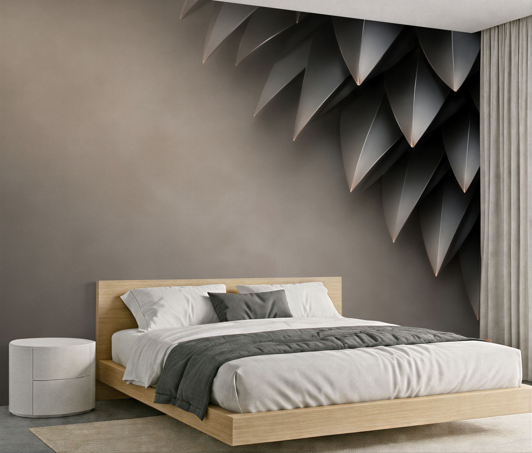 Fototapeta grafitowe liście 3D nowoczesna elegancja?v23