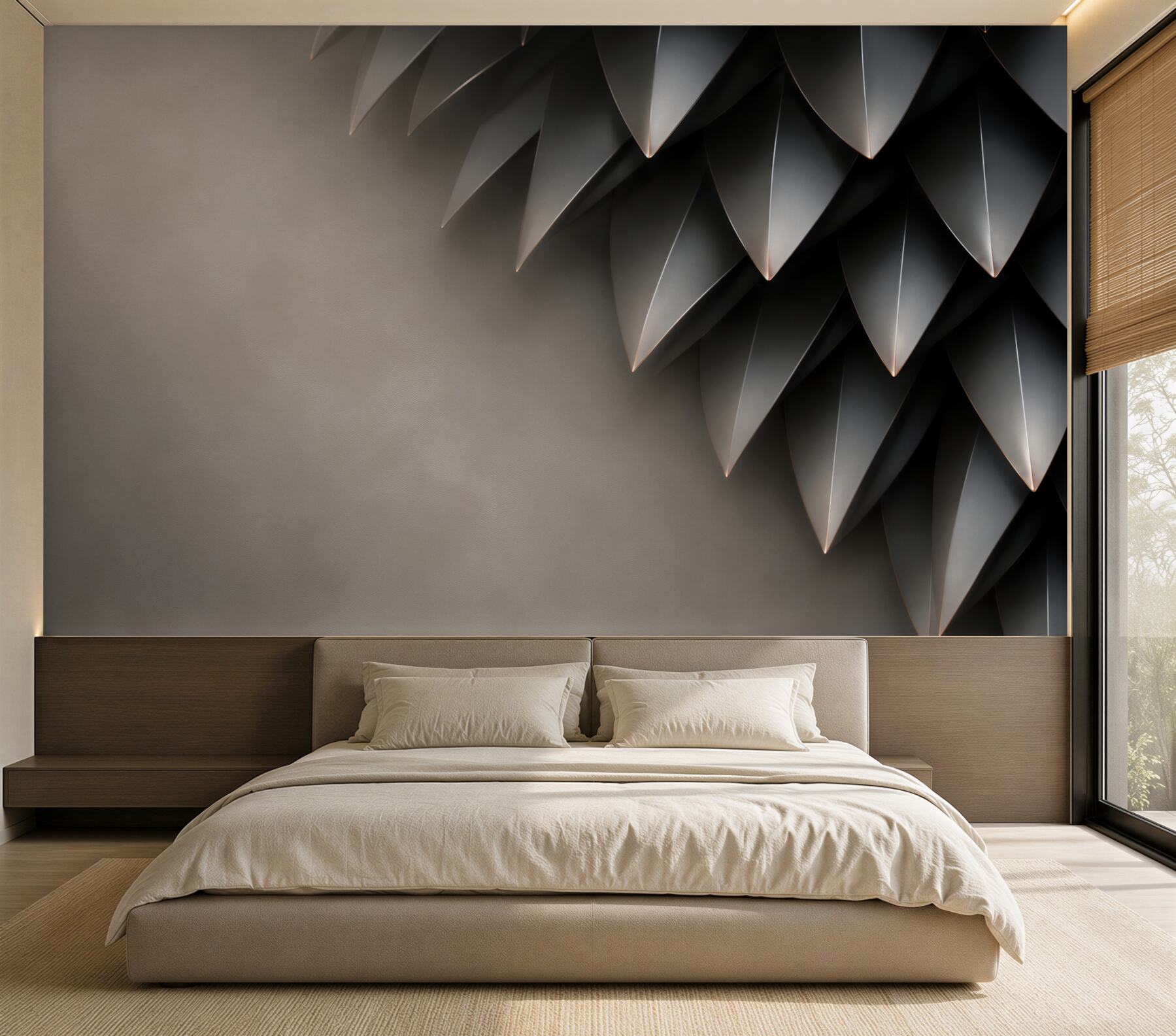 Fototapeta grafitowe liście 3D nowoczesna elegancja?v23